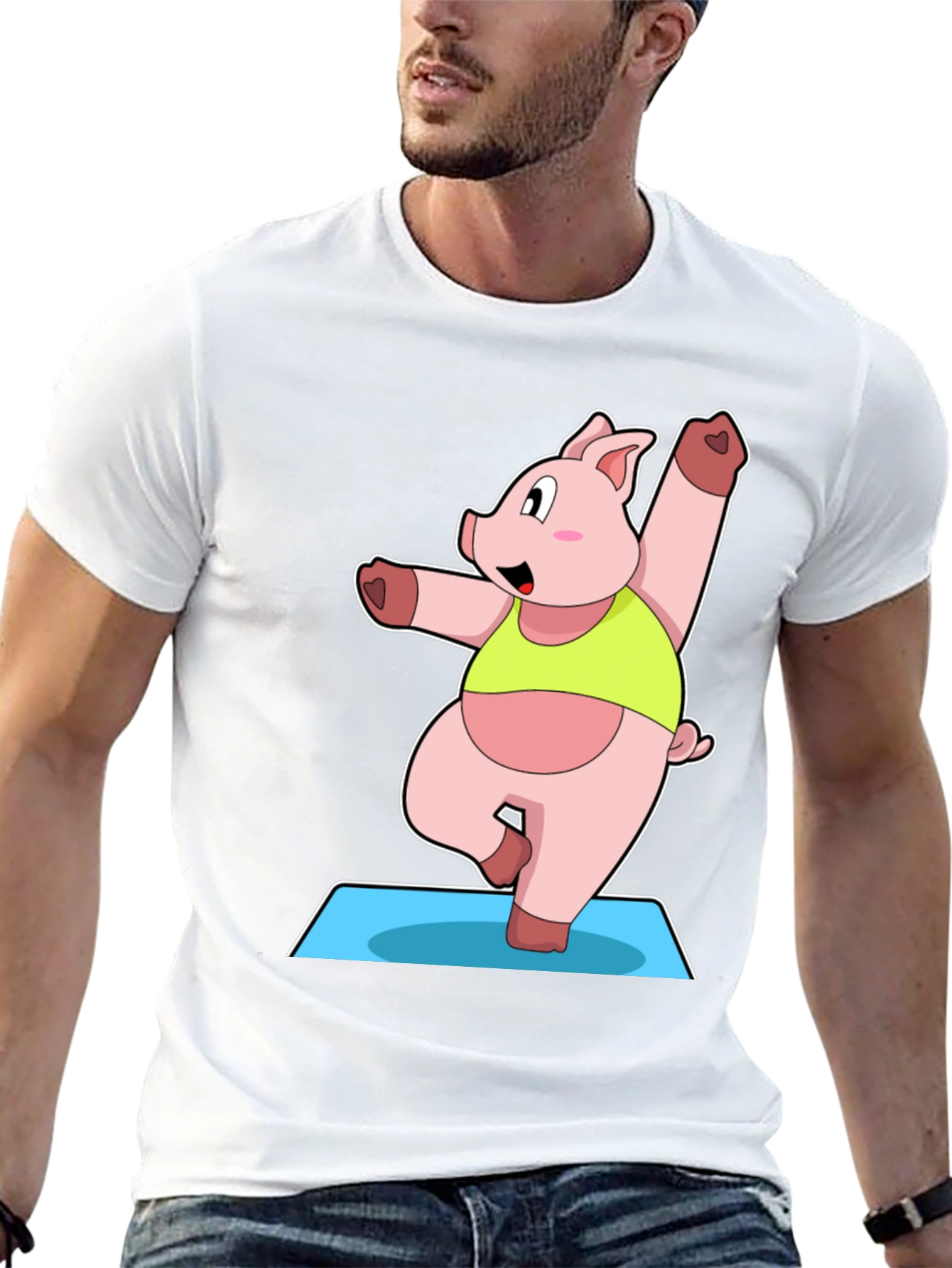Black Yoga Pig Black T-Shirt - Funny Cartoon Animal Tee view 13