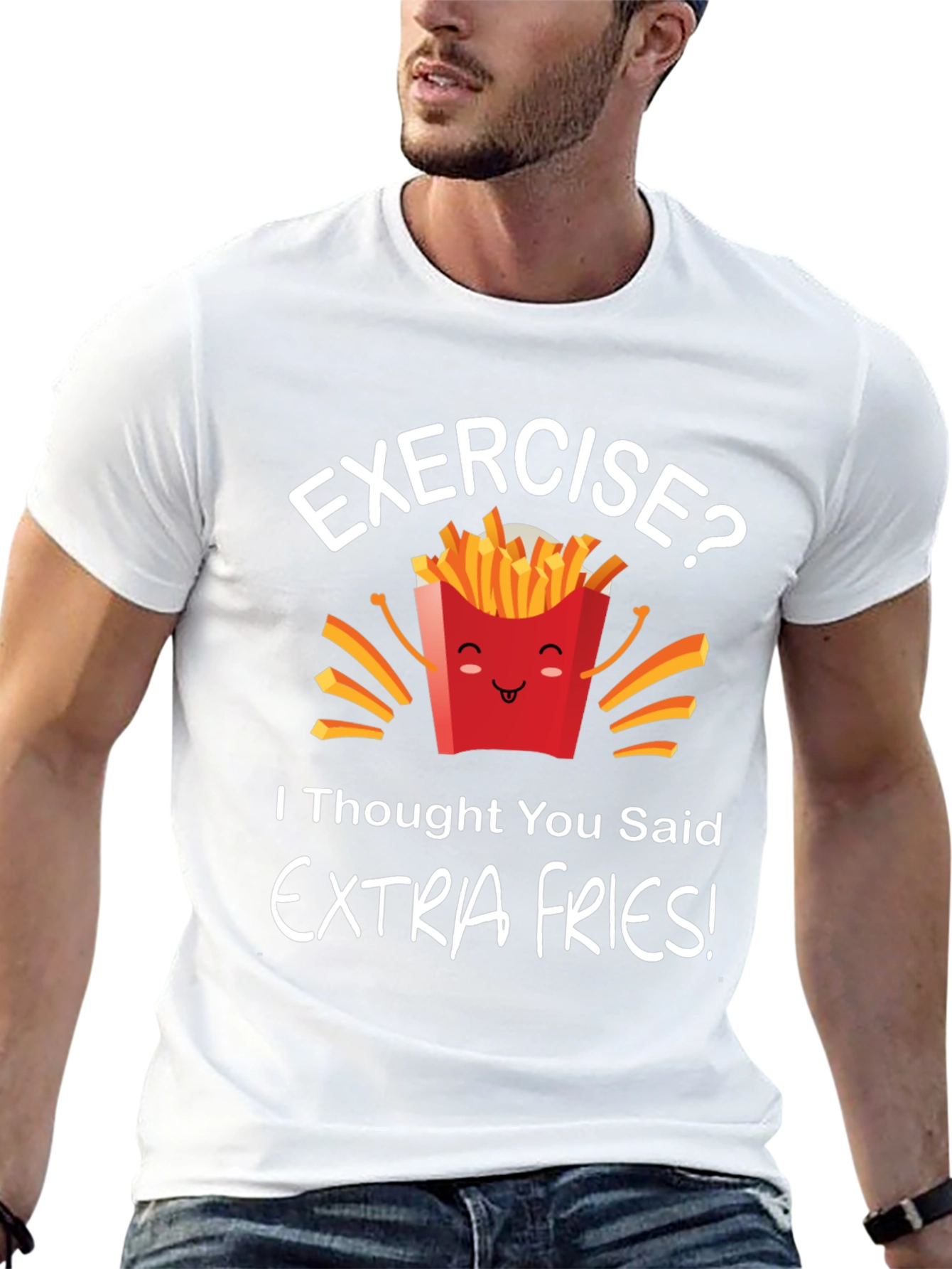 Black Funny 'Extra Fries' Graphic T-Shirt - Unisex view 13