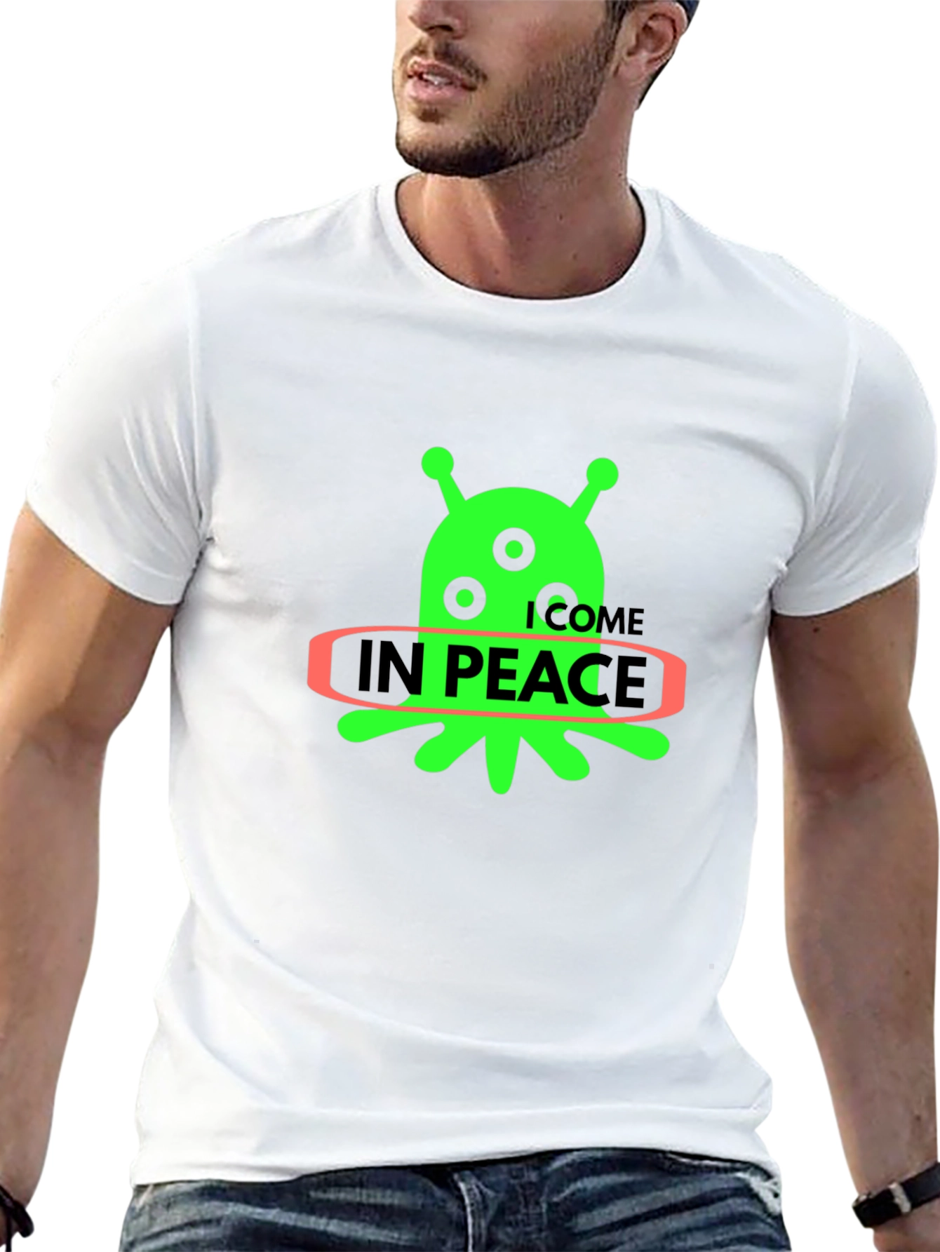 Black Alien "In Peace" Graphic T-Shirt - Black Cotton Blend view 13