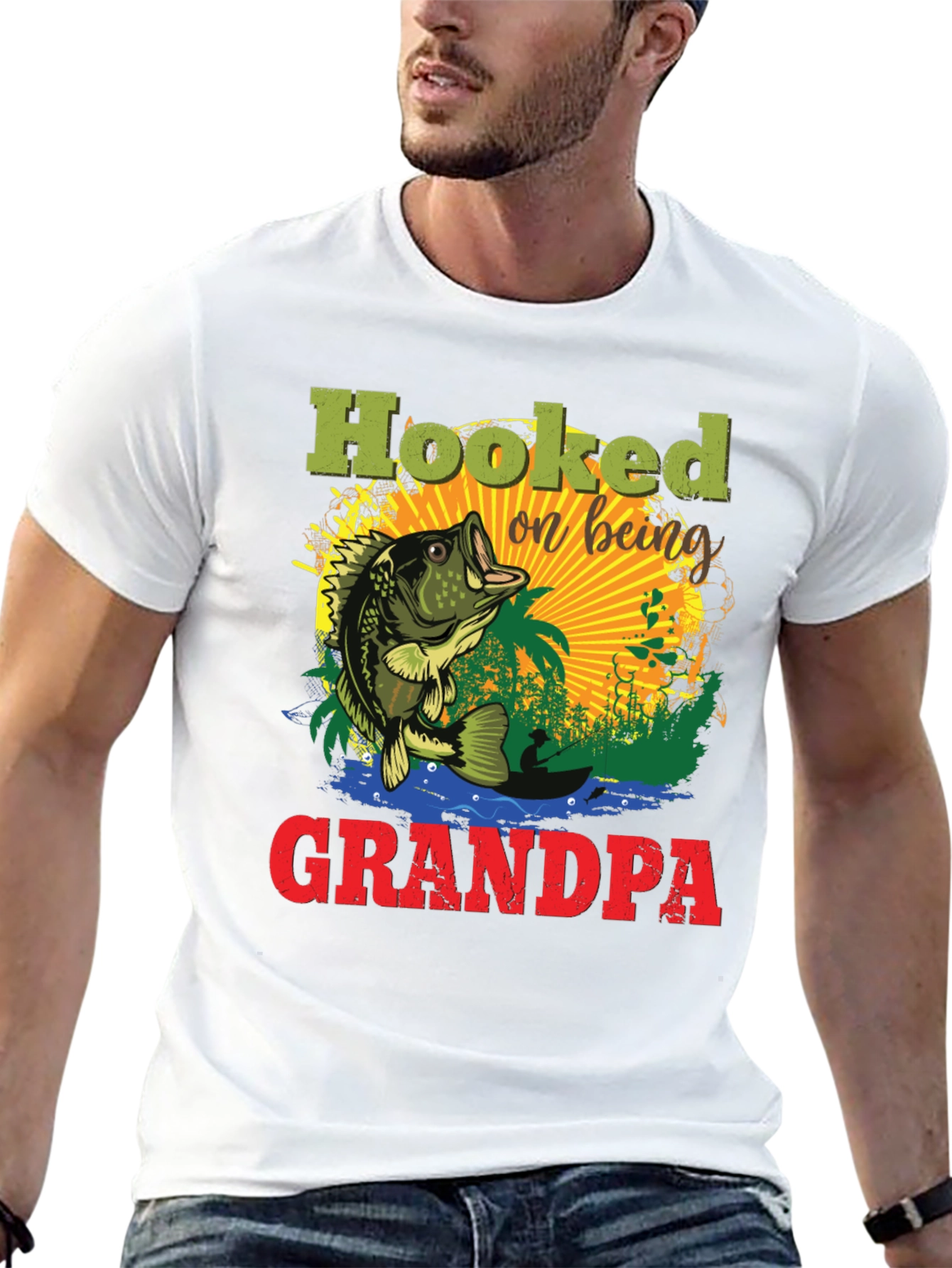 Black Hooked on Being Grandpa Fishing T-Shirt view 13