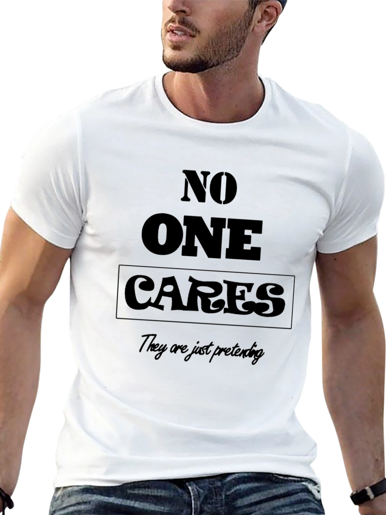 Black No One Cares Funny Sarcastic Black T-Shirt view 13
