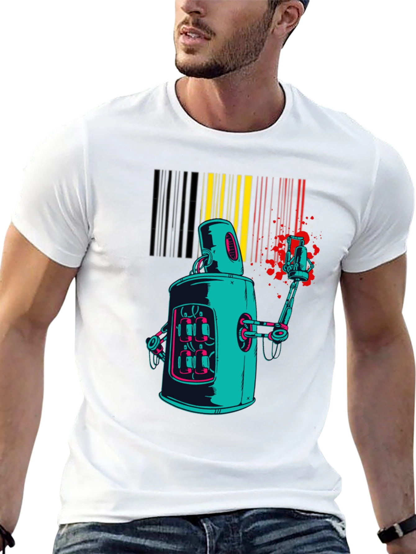 Black Retro Robot Graphic Print Black T-Shirt view 13