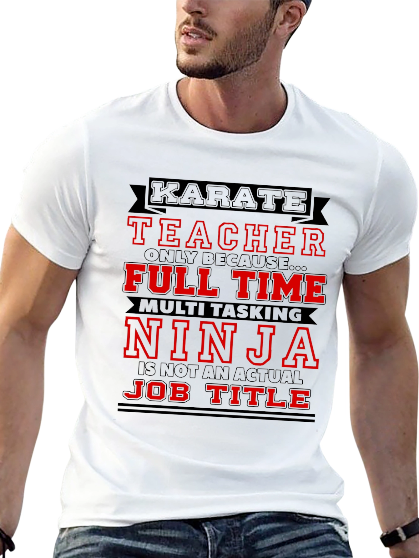 Black Karate Teacher Ninja Job Title Graphic T-Shirt view 13