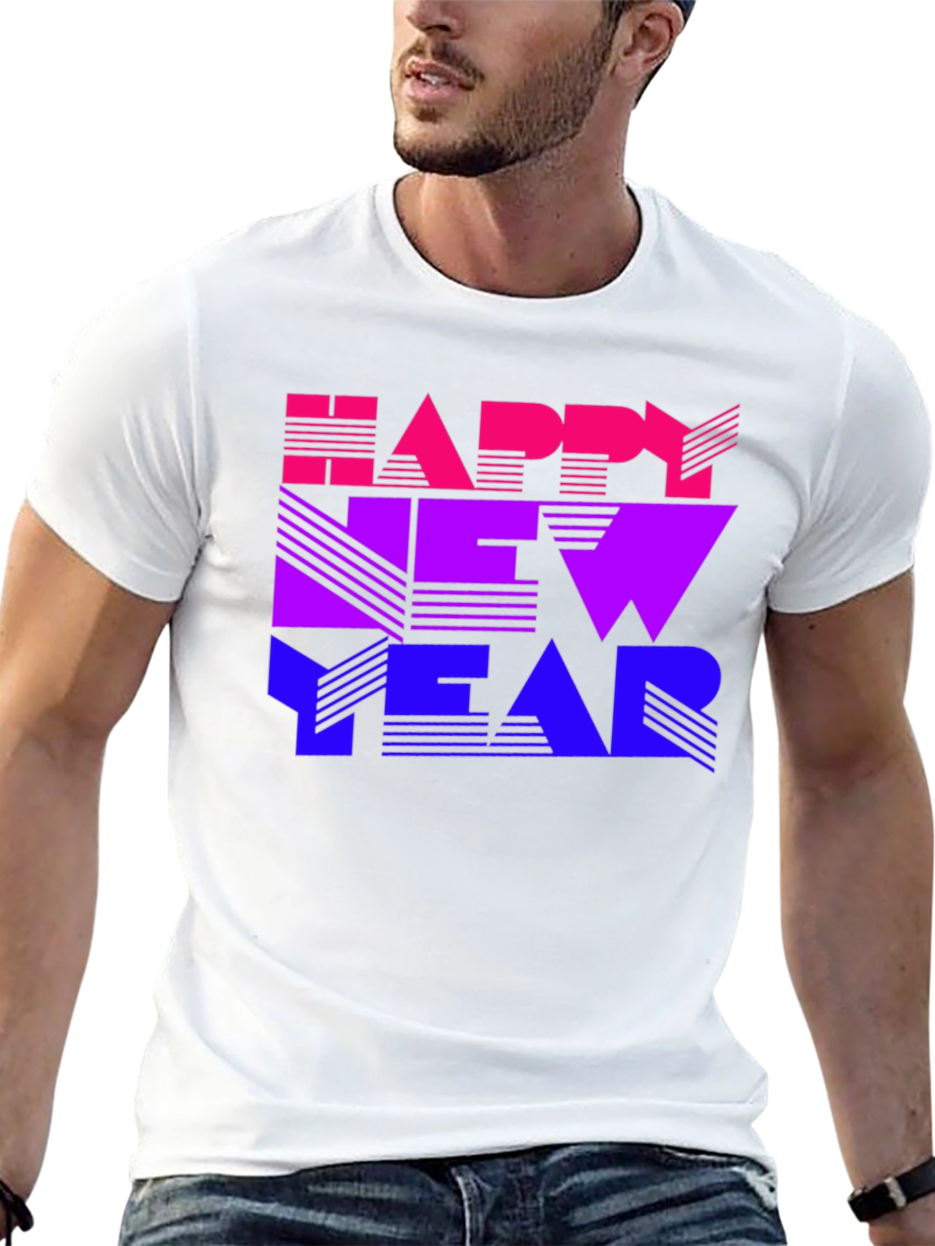 Black Happy New Year Gradient T-Shirt view 13