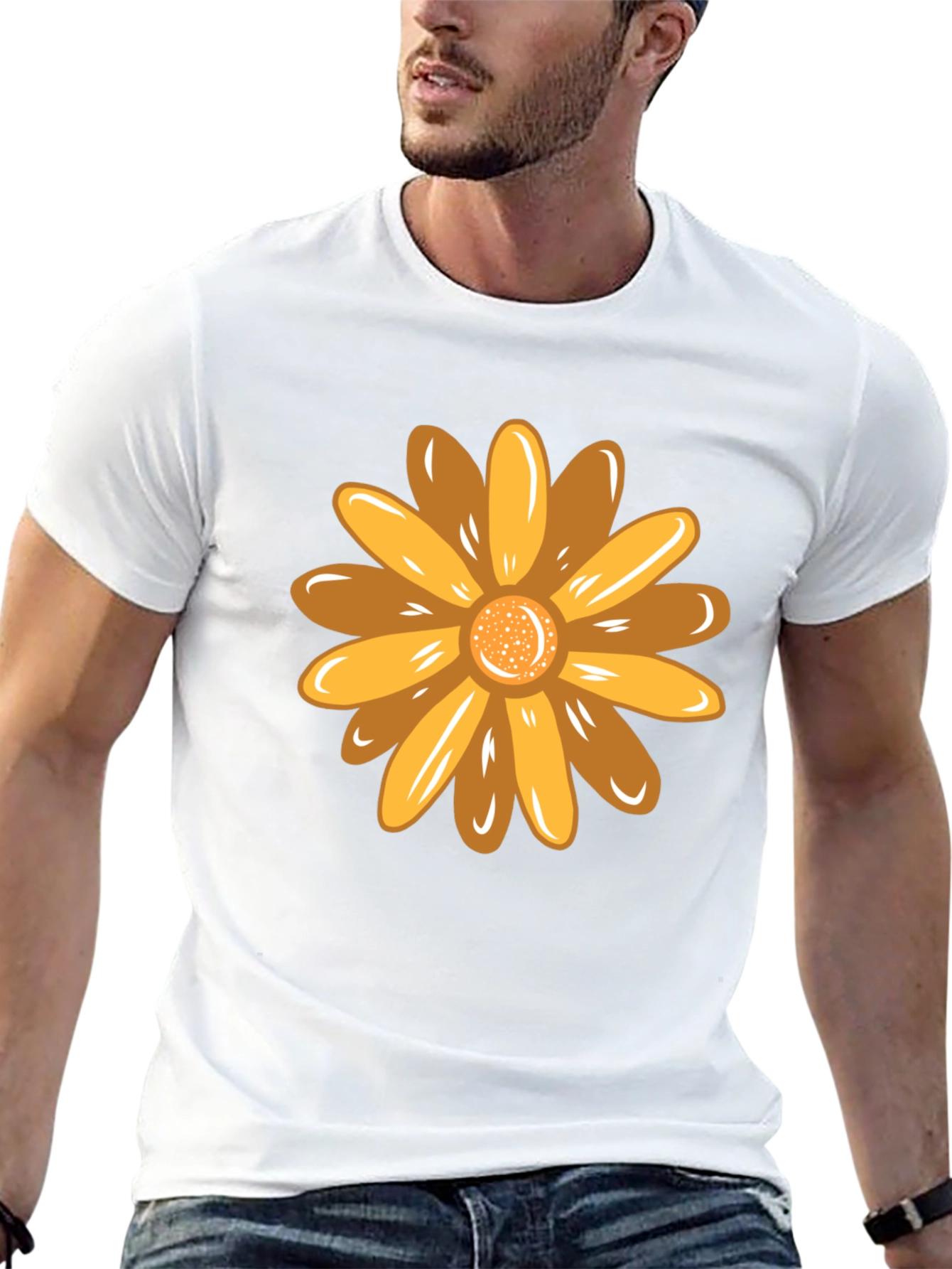 Black Golden Flower Graphic Black T-Shirt view 13