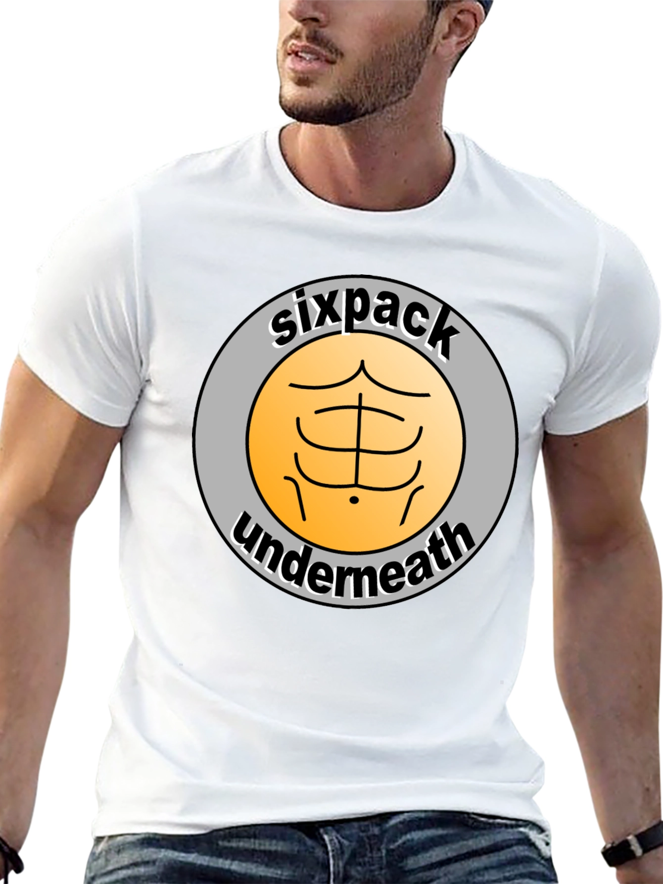 Black Sixpack Underneath Funny Graphic T-Shirt view 13
