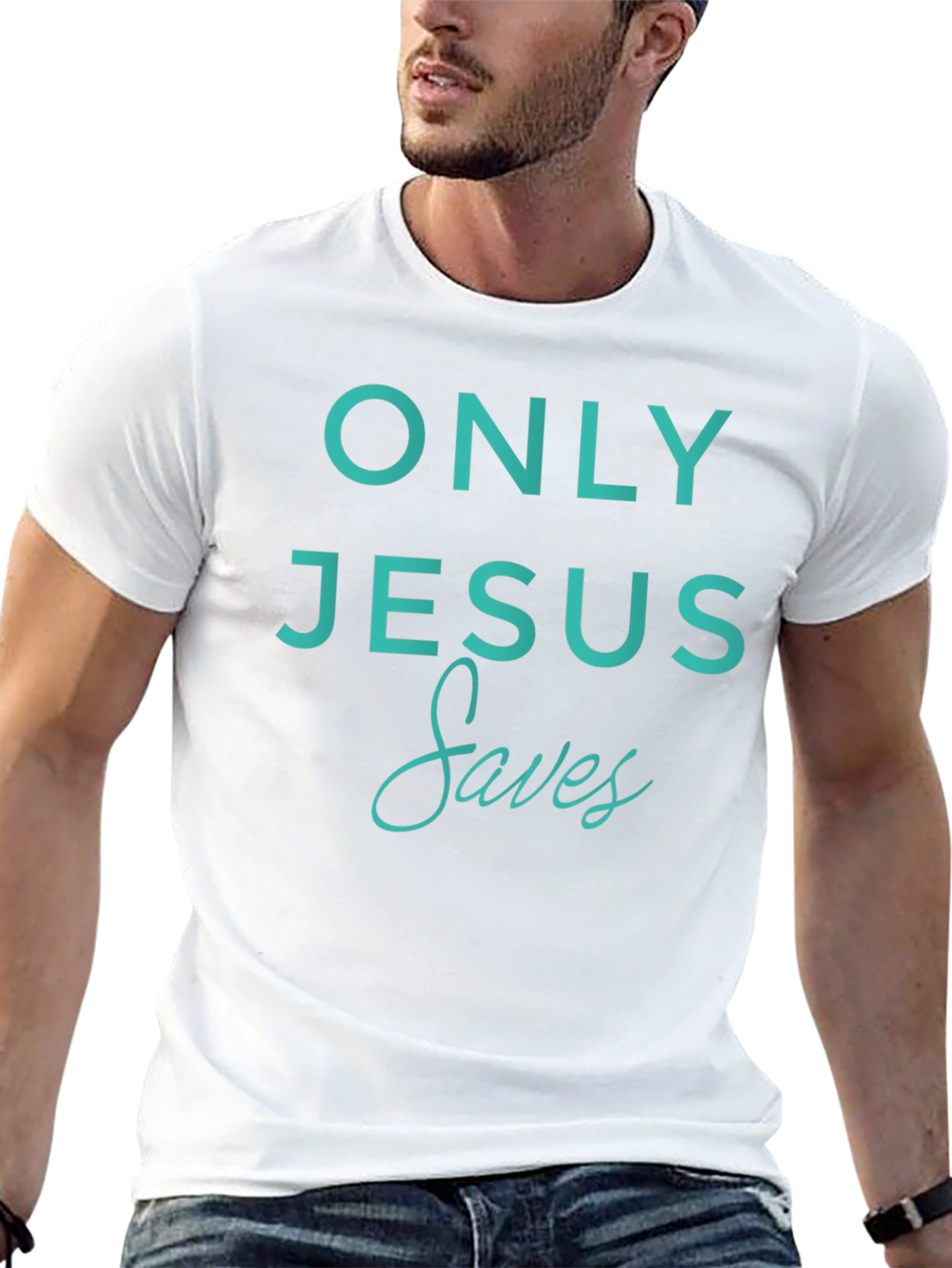 Black Only Jesus Saves T-Shirt - Religious Tee view 13