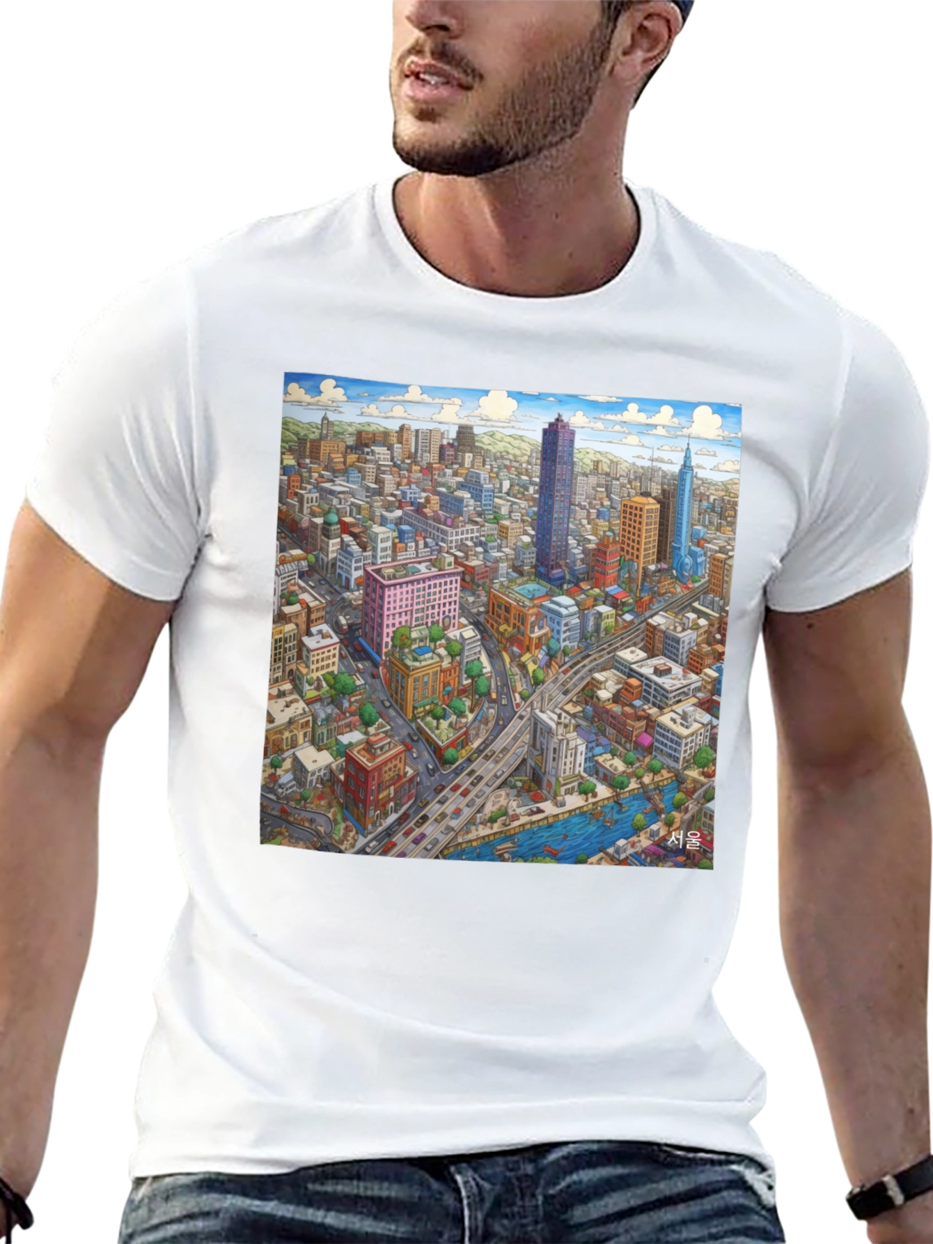 Black Seoul Cityscape Graphic Tee - Unique Design view 13