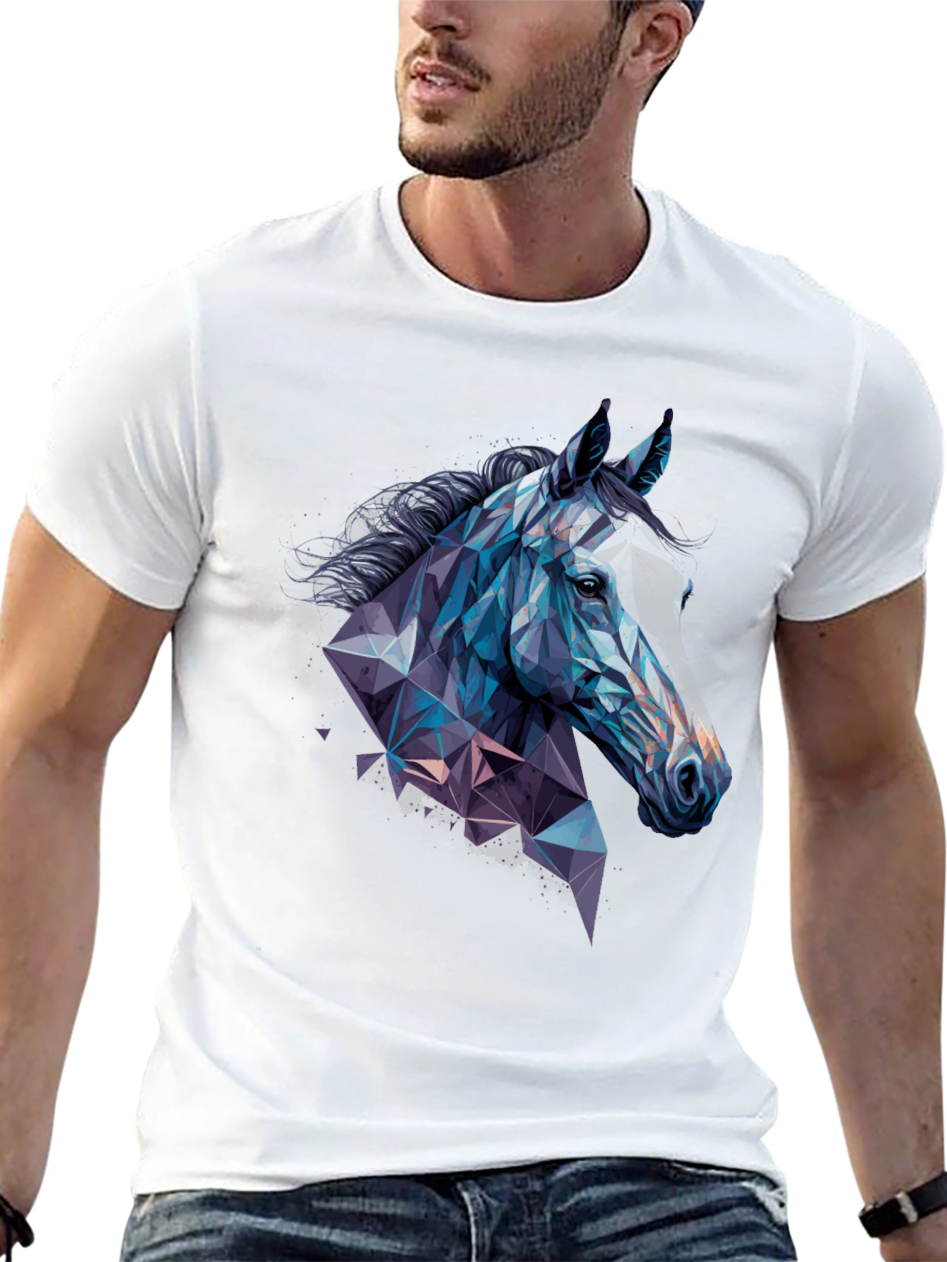 Black Geometric Horse Graphic Tee view 13