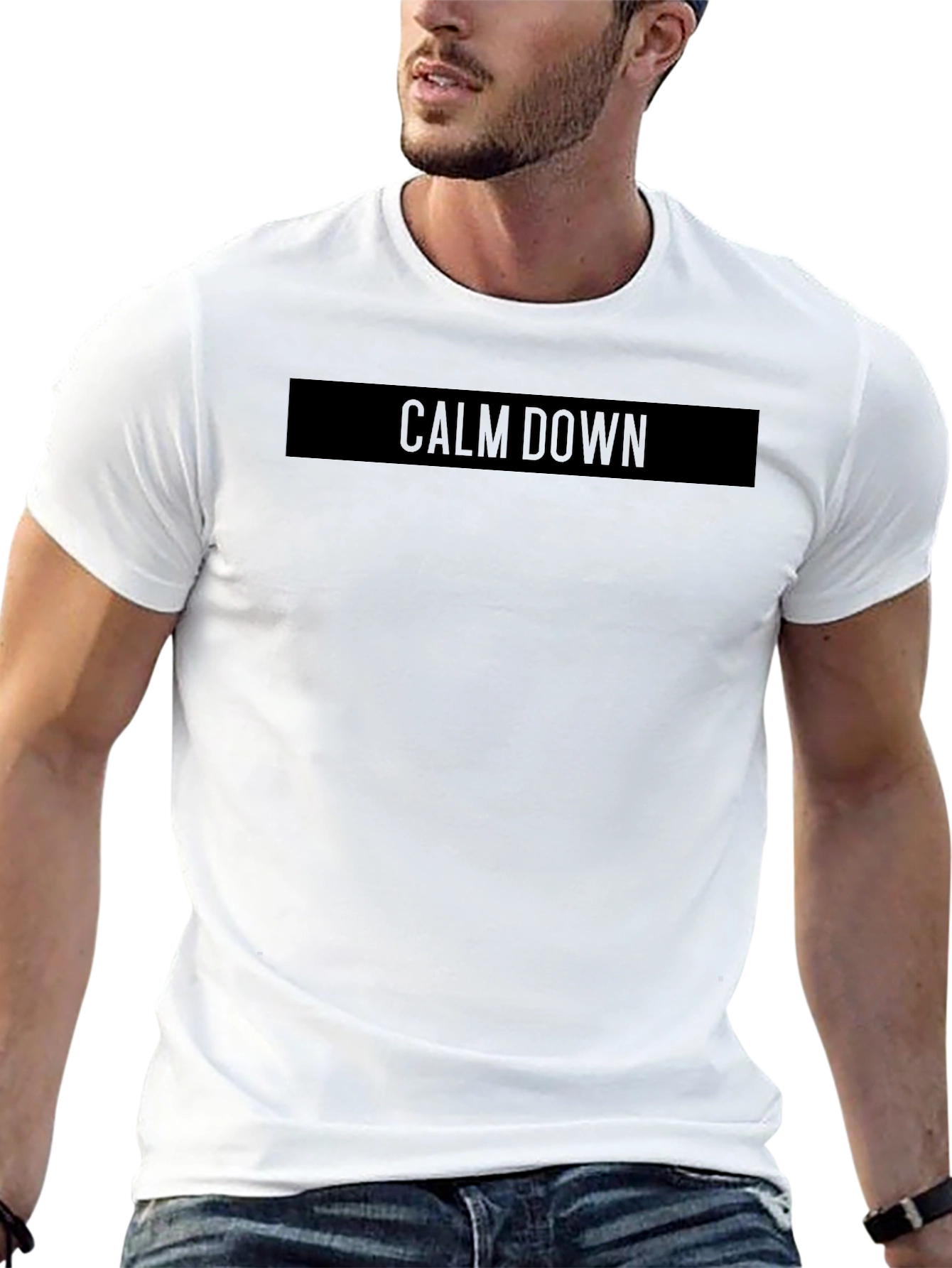 Black Calm Down Black T-Shirt - Men's Relaxed Fit view 13