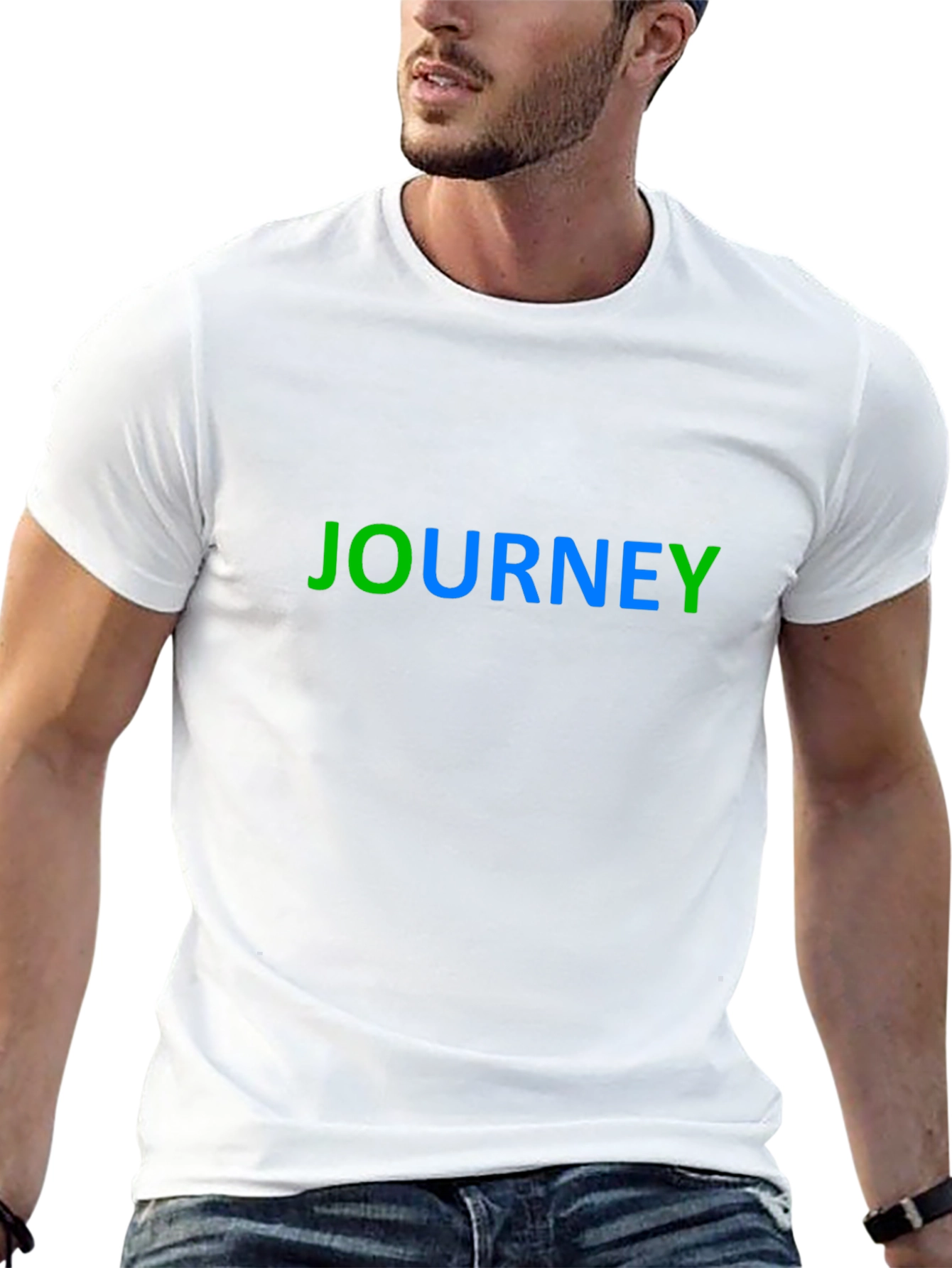 Black Journey T-Shirt - Green & Blue Lettering, Black Cotton Tee view 13