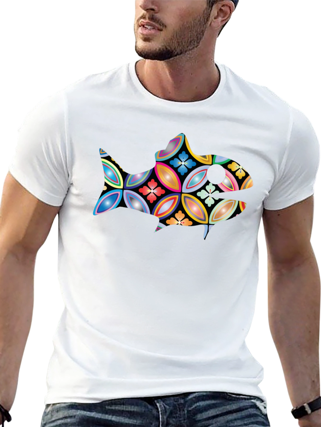 Black Abstract Fish Graphic Black T-Shirt view 13