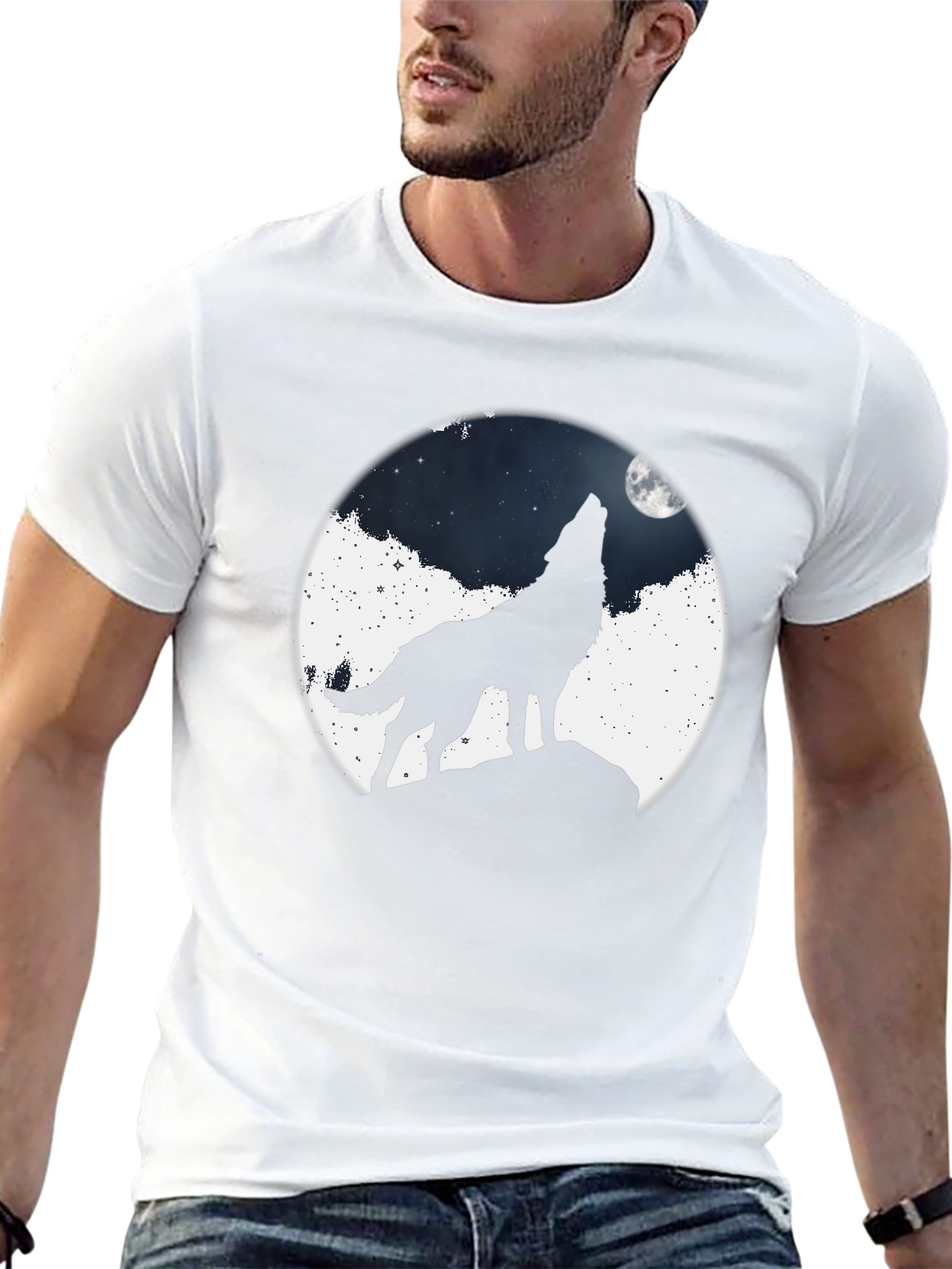 Black Wolf Howling at Moon Graphic T-Shirt view 13