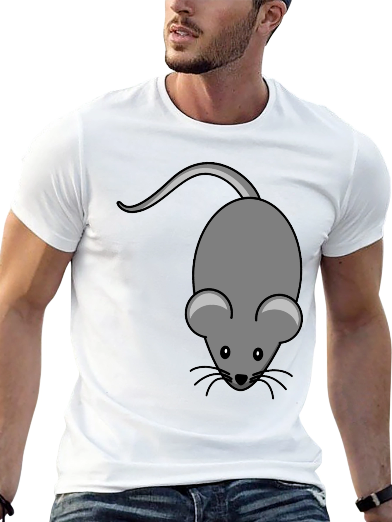 Black Cute Mouse Graphic Tee - Unisex Black T-Shirt view 13