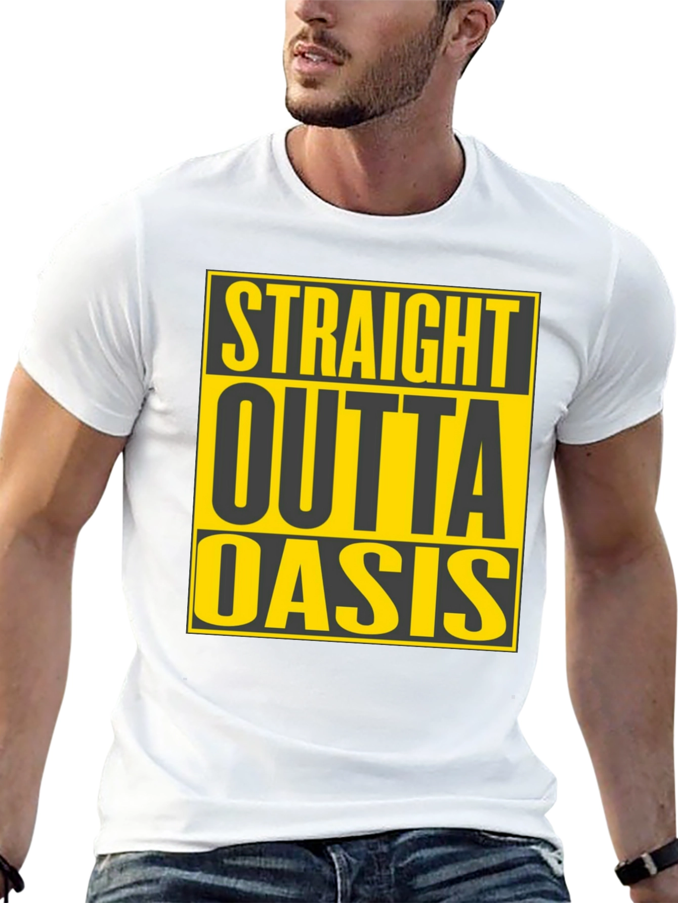 Black Straight Outta Oasis T-Shirt - Black Crew Neck Tee view 13