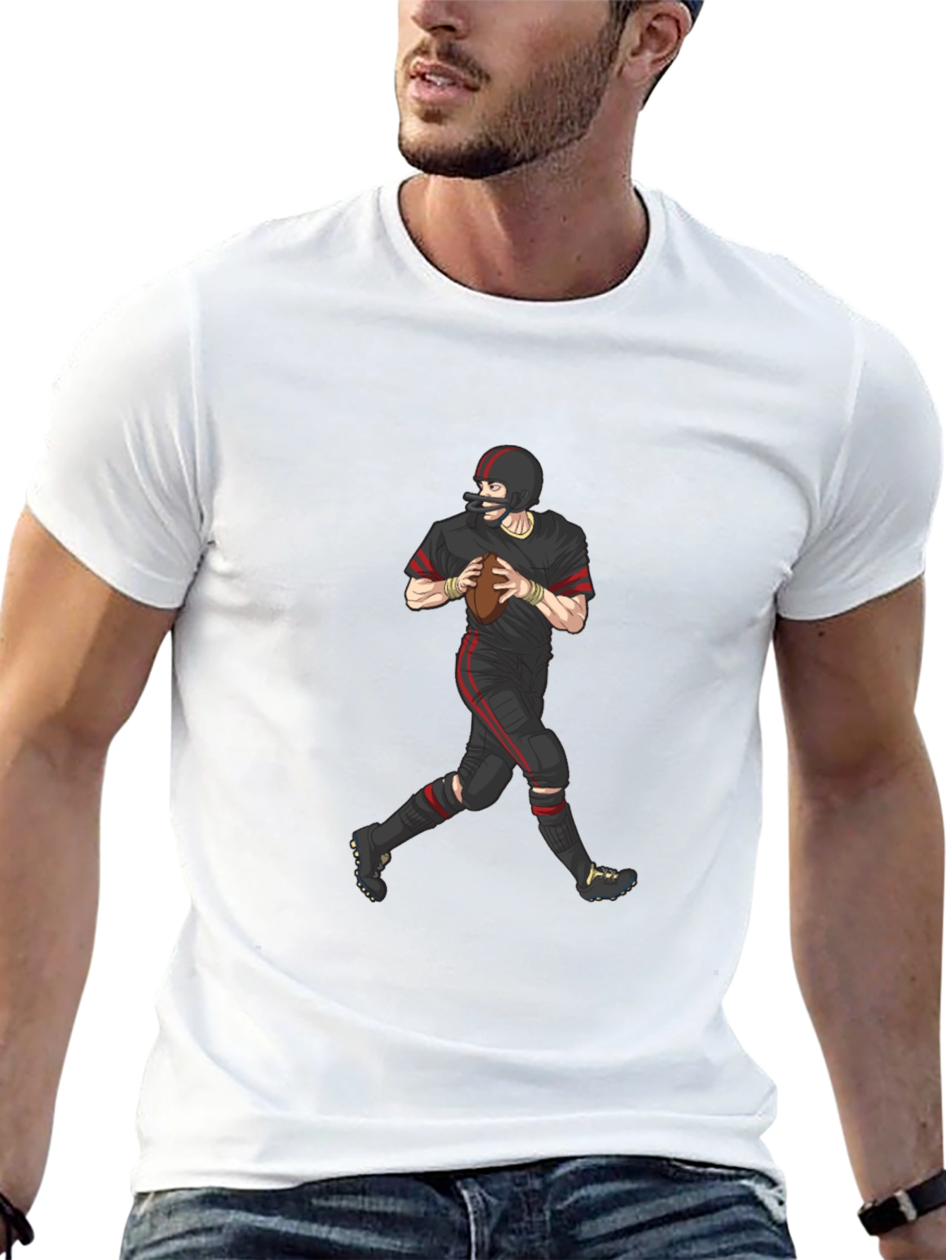 Black Vintage Football Player Graphic T-Shirt - Black view 13