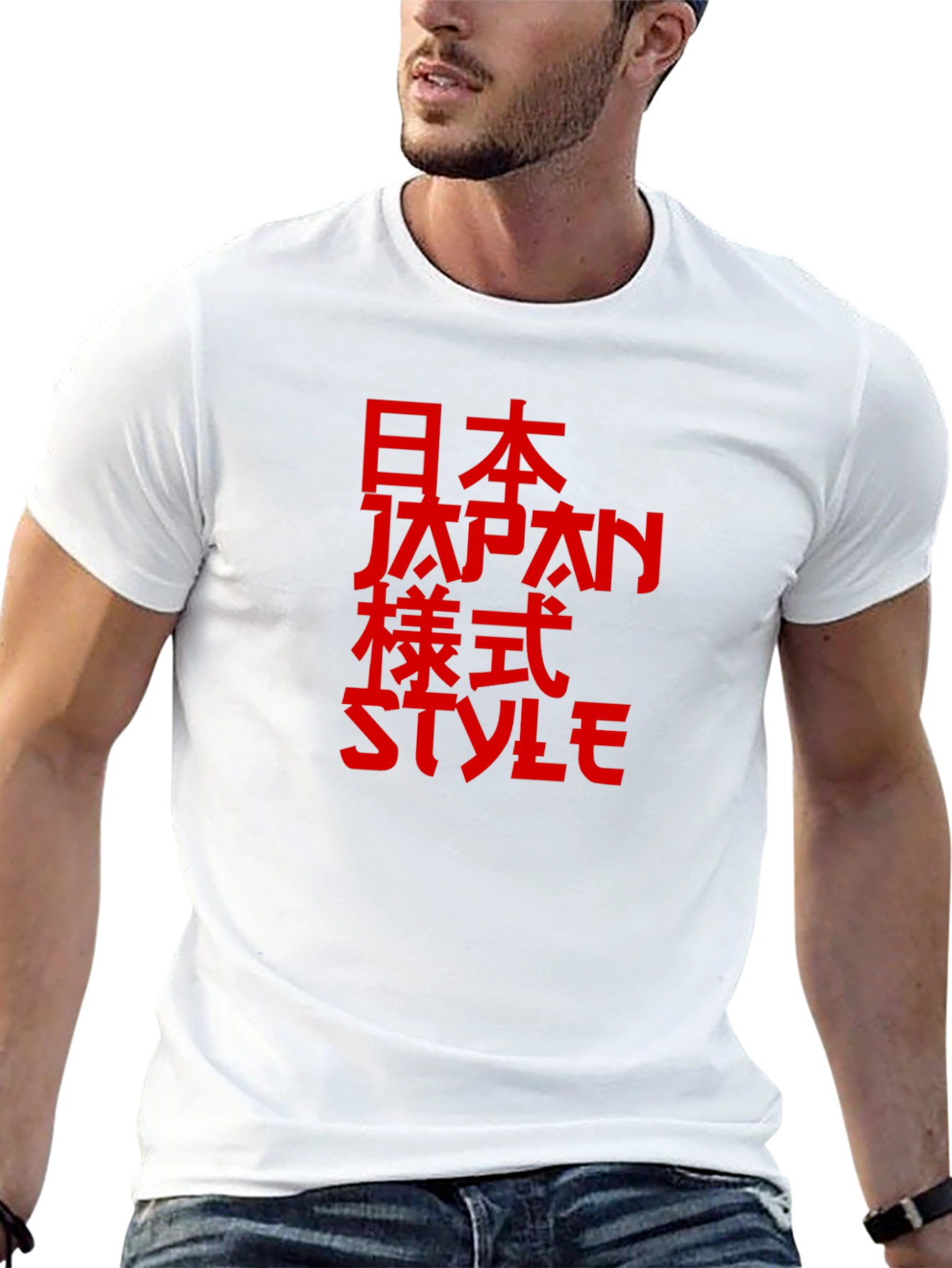 Japanese Style Red Print Black T-Shirt - 13