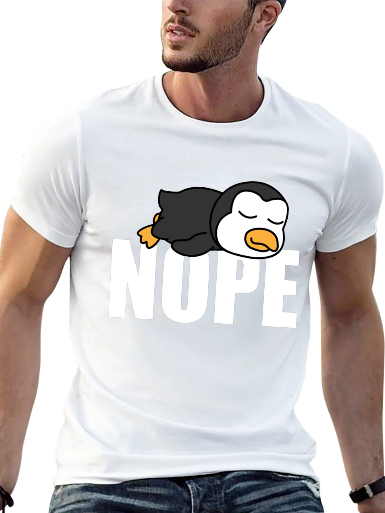 Black Nope Lazy Penguin Black T-Shirt view 13