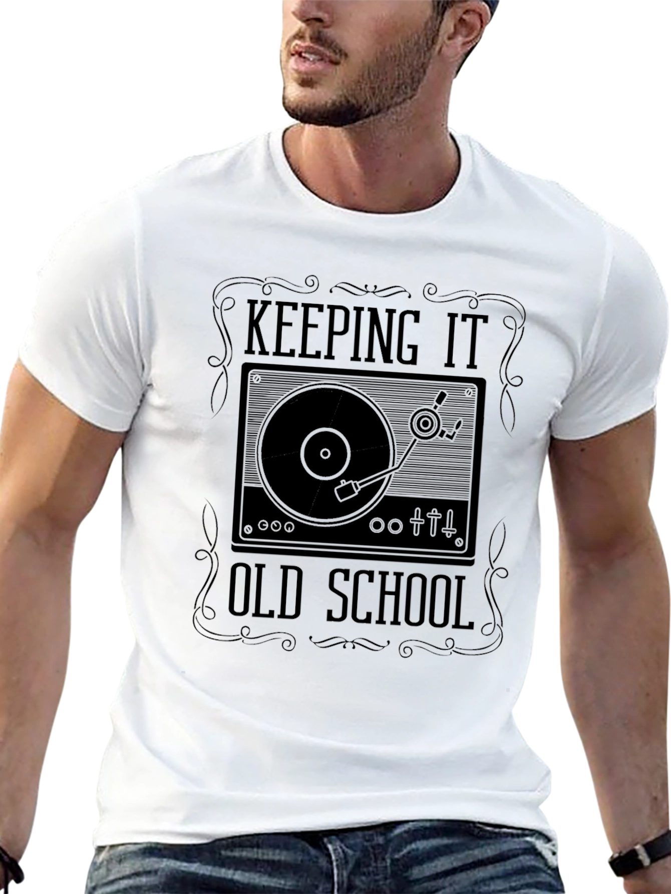 Black Keeping It Old School T-Shirt - Vinyl Record Player view 13