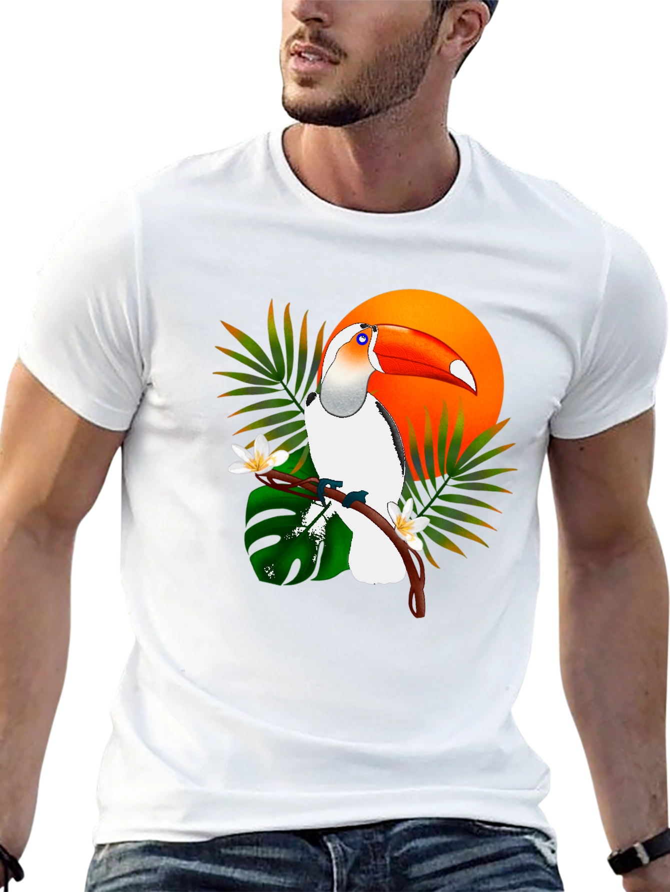 Black Tropical Toucan Graphic Tee - Black Cotton T-Shirt view 13