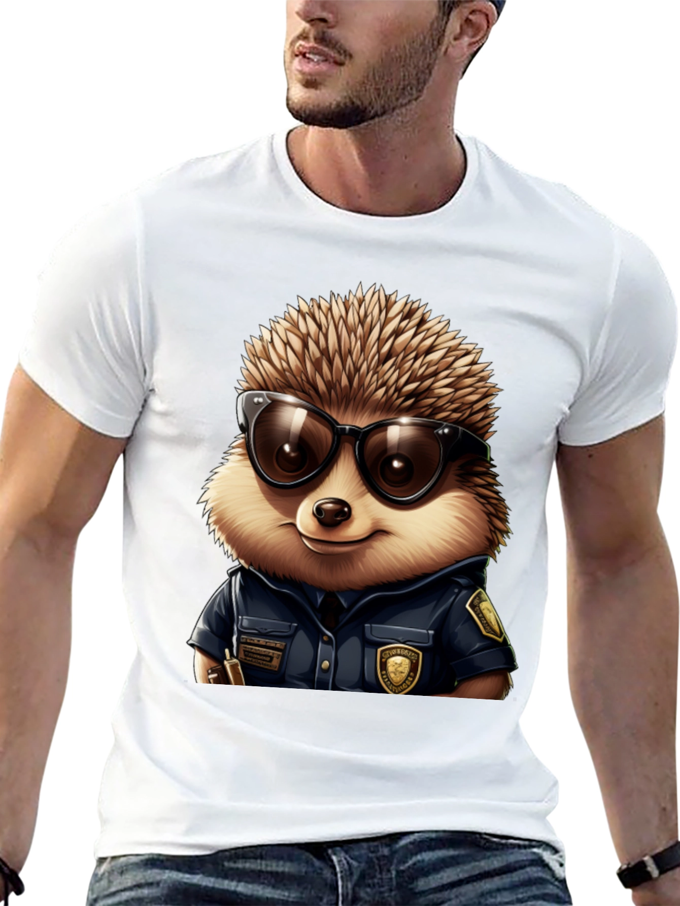 Black Cool Hedgehog Police T-Shirt view 13