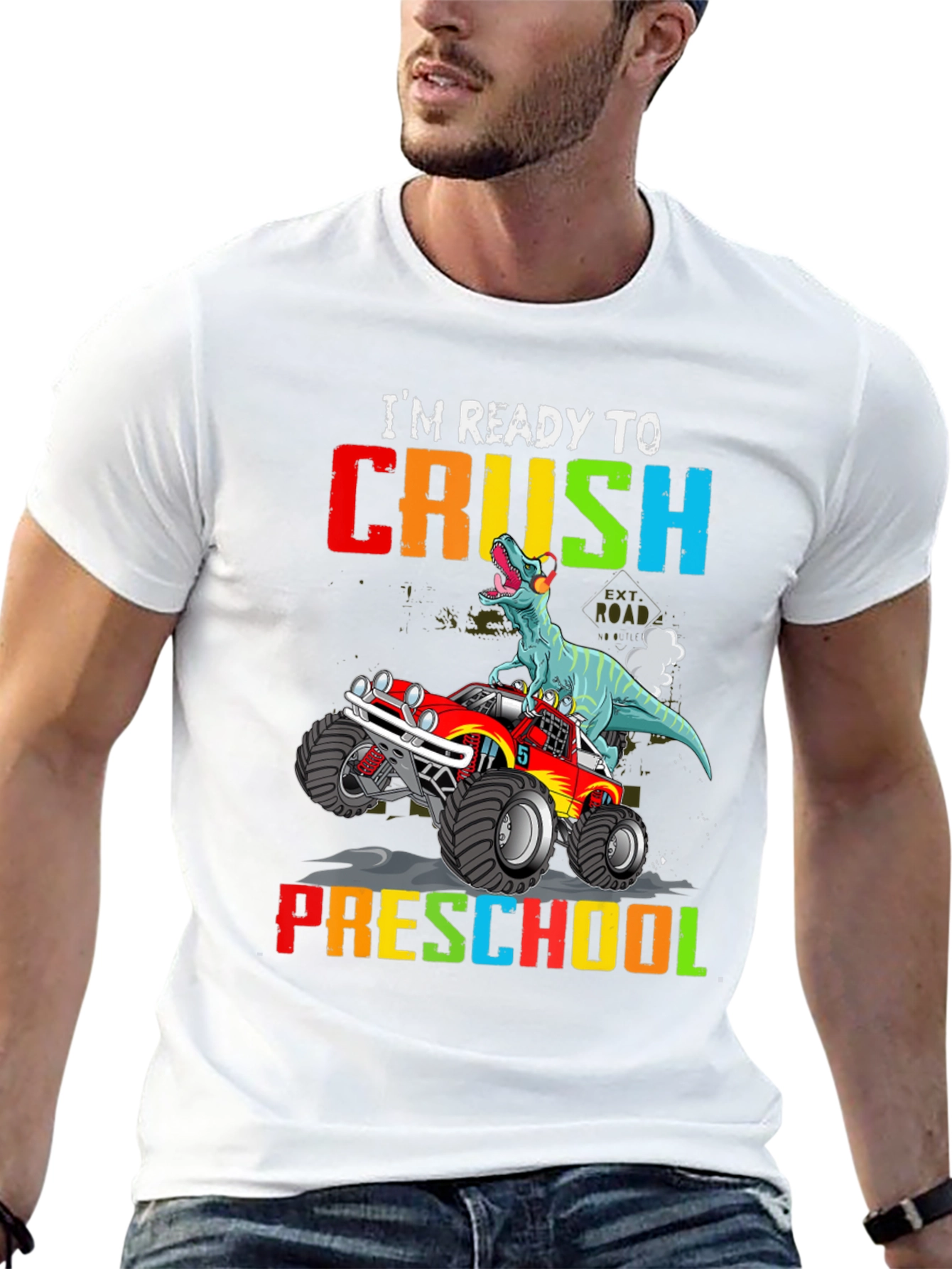 Black Ready to Crush Preschool Dinosaur Monster Truck T-Shirt view 13
