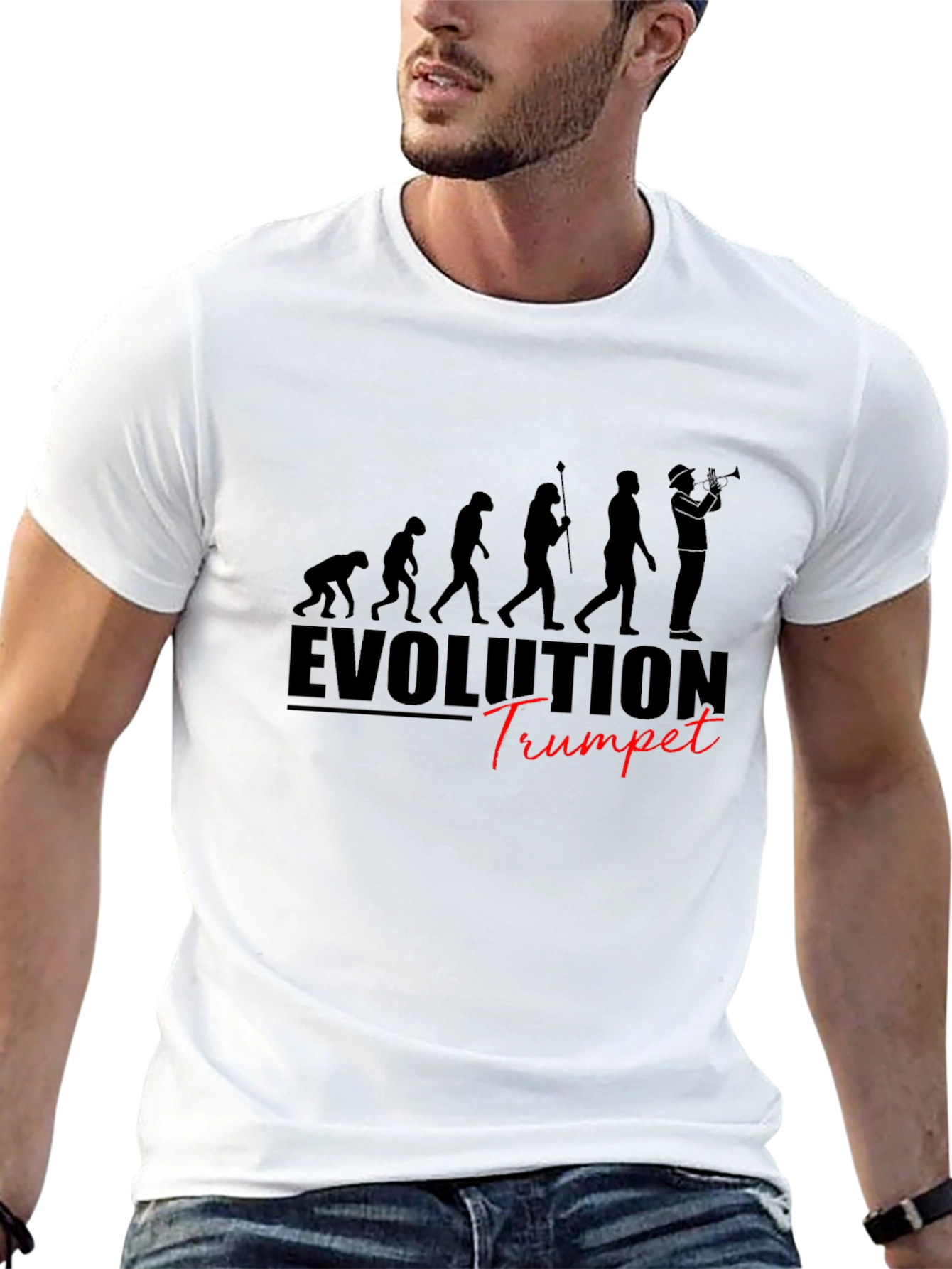 Black Evolution of Trumpet Player Black T-Shirt view 13