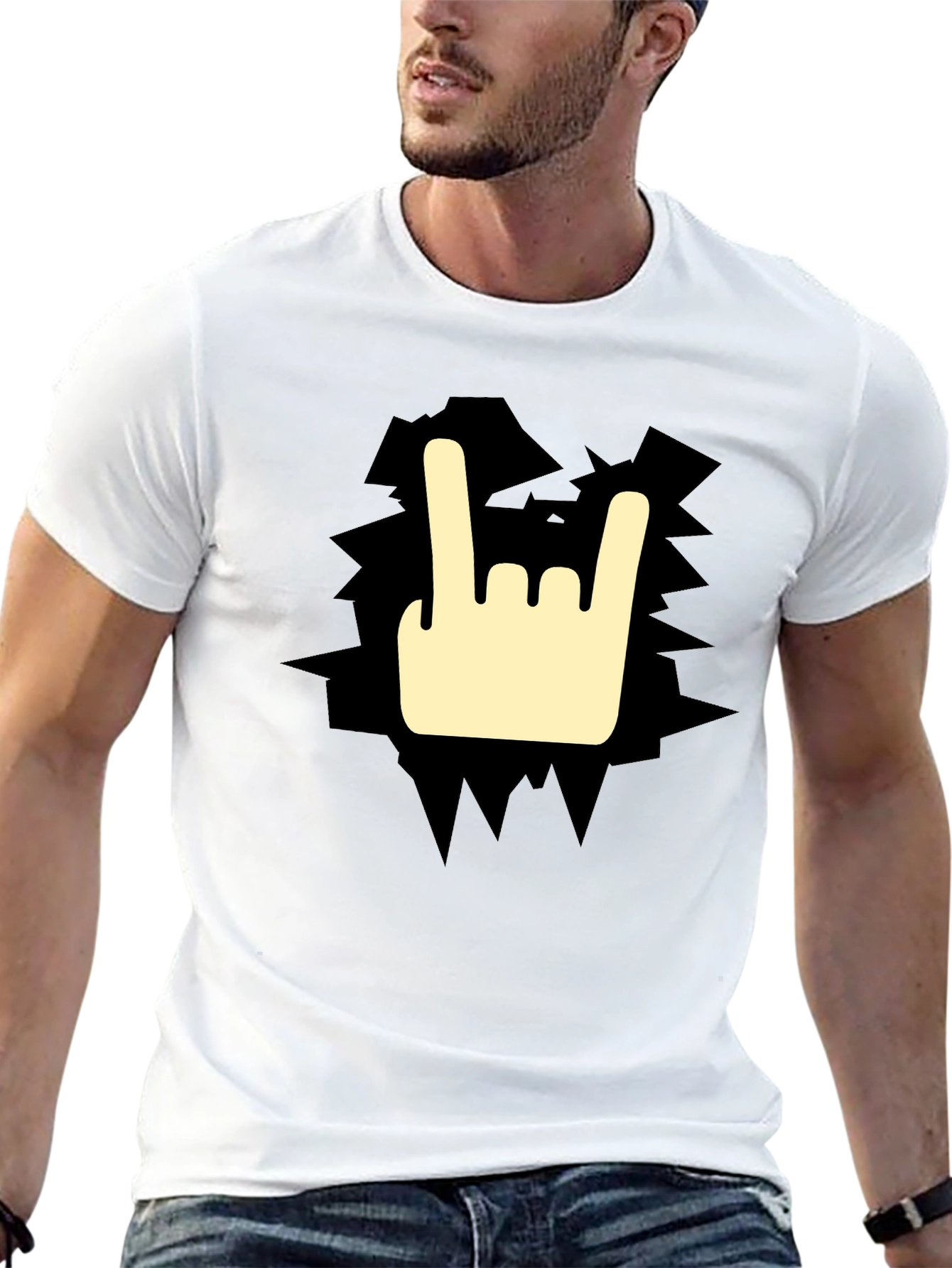 Black Rock On Graphic Tee - Black Cotton T-Shirt view 13