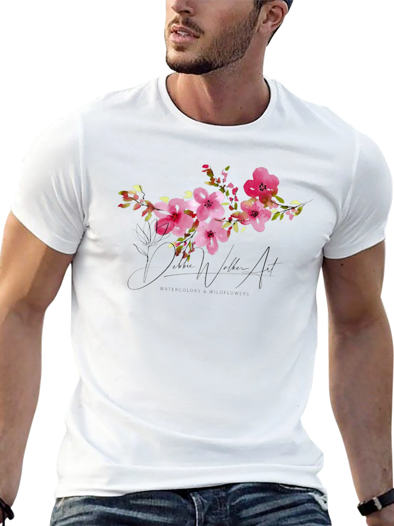 Black Floral Watercolor Art T-Shirt - Unique Design view 13