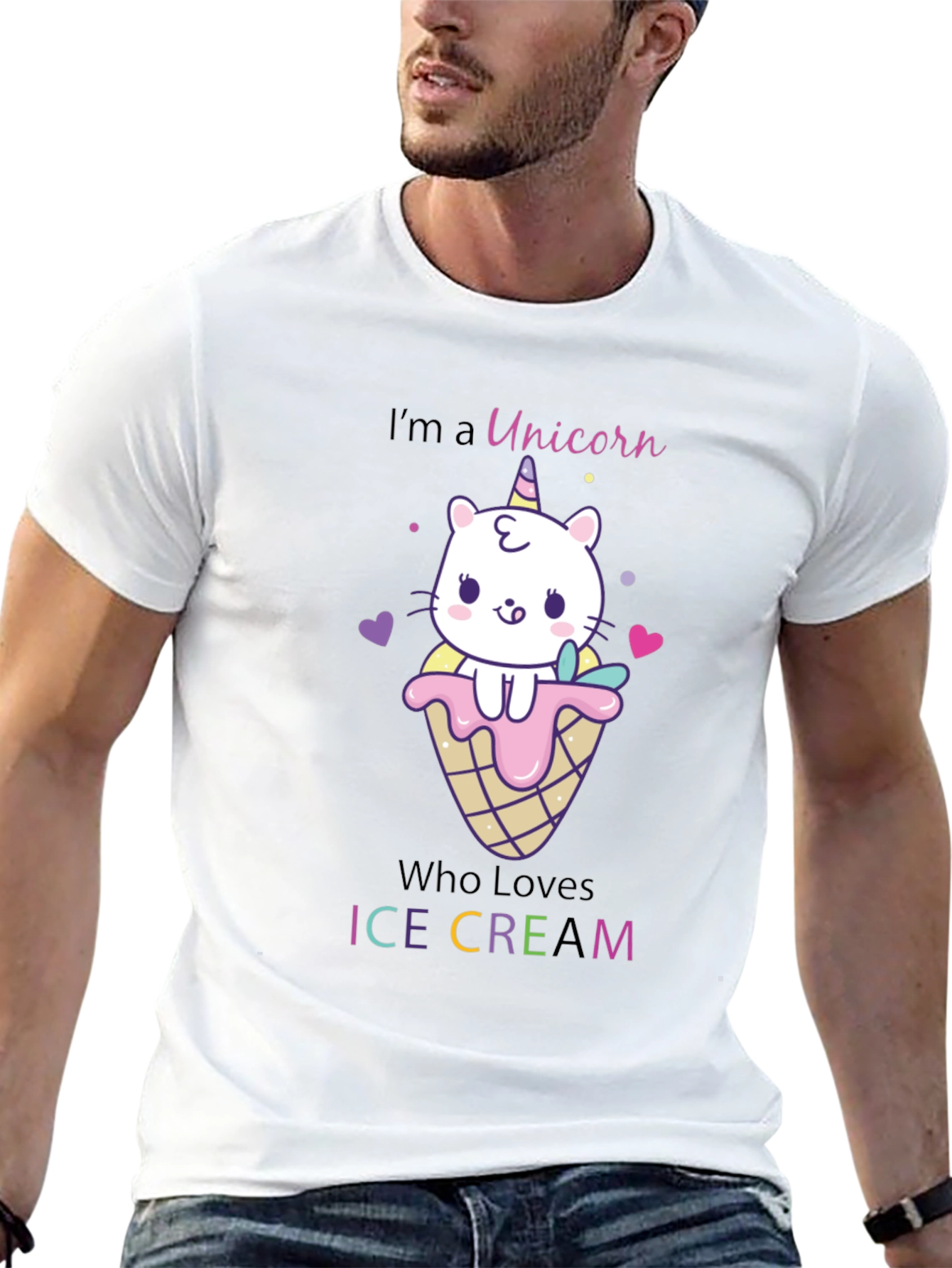 Black Unicorn Cat Ice Cream Graphic T-Shirt view 13