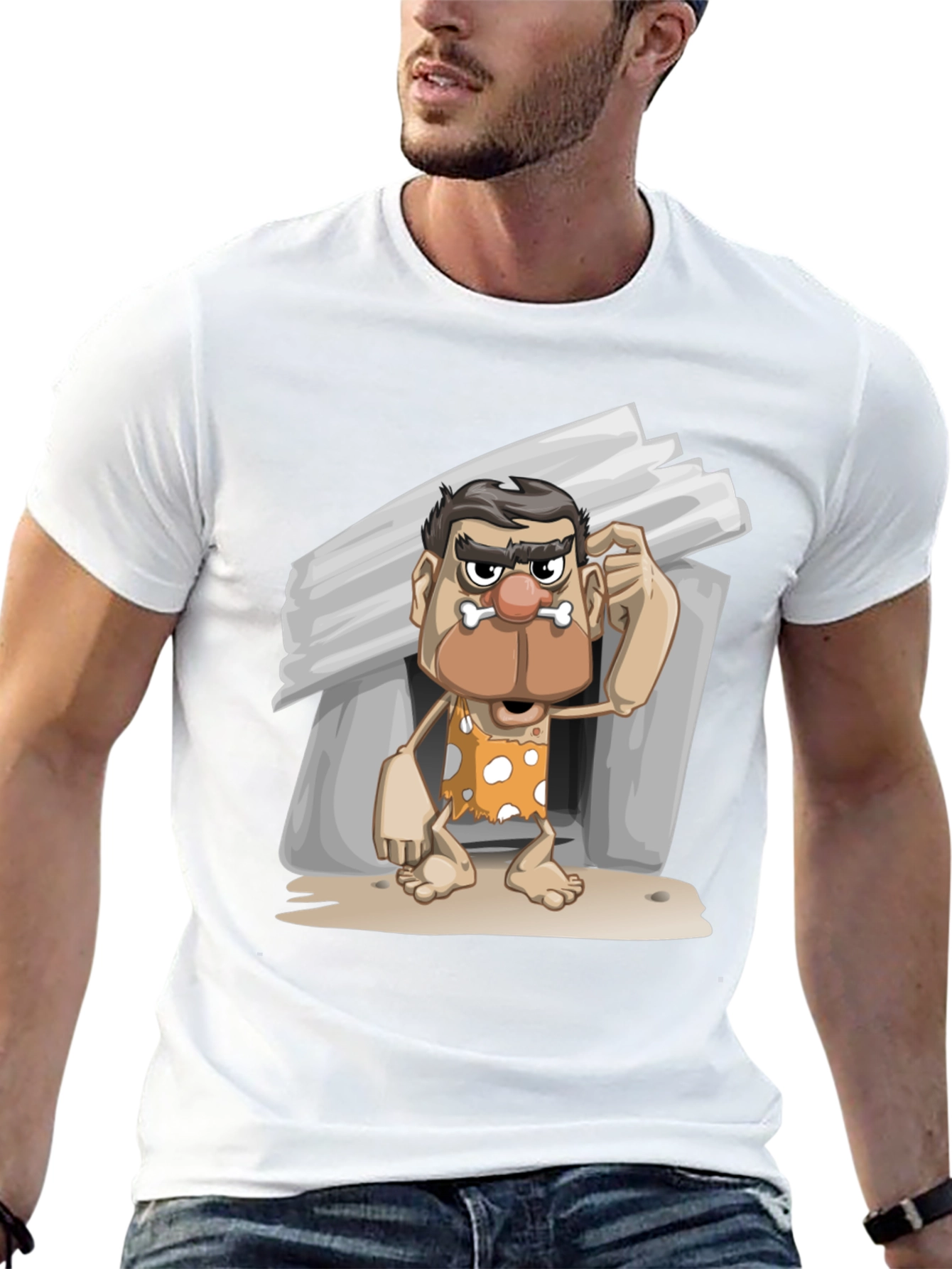 Black Funny Caveman Graphic T-Shirt view 13