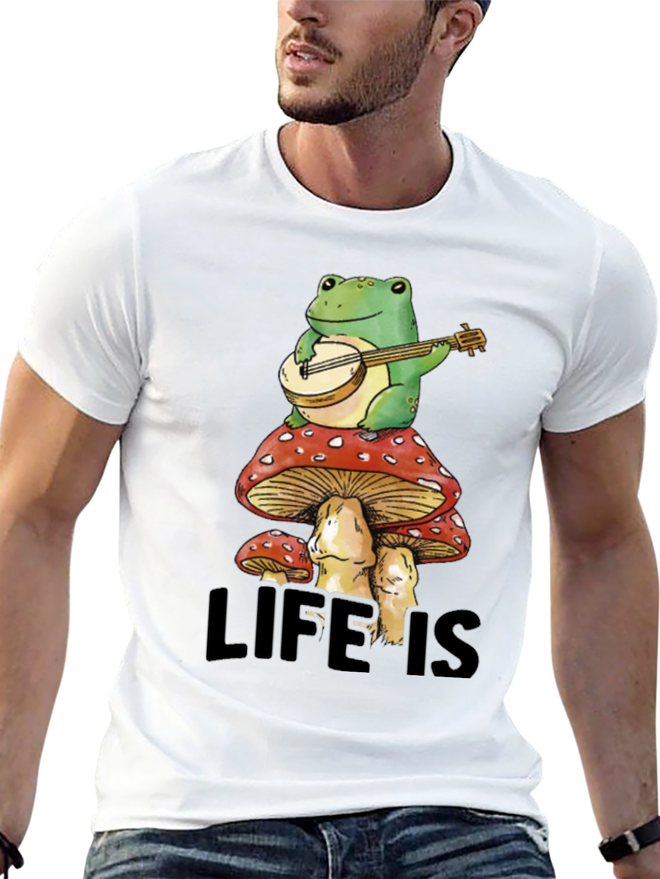 Black Frog on Mushroom T-Shirt - Life is Good! view 13