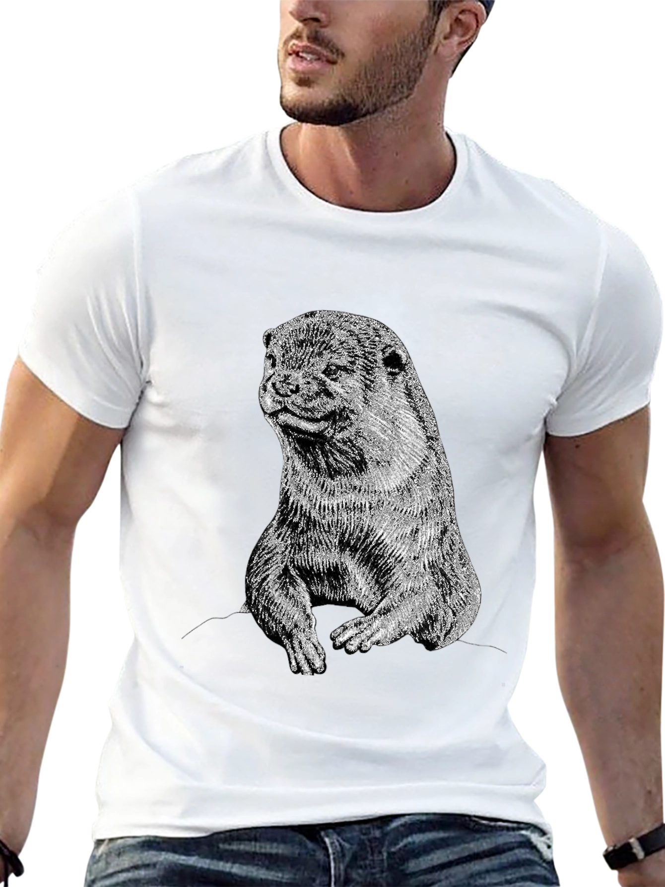 Black Otter Graphic T-Shirt - Black, Animal Lover Tee view 13