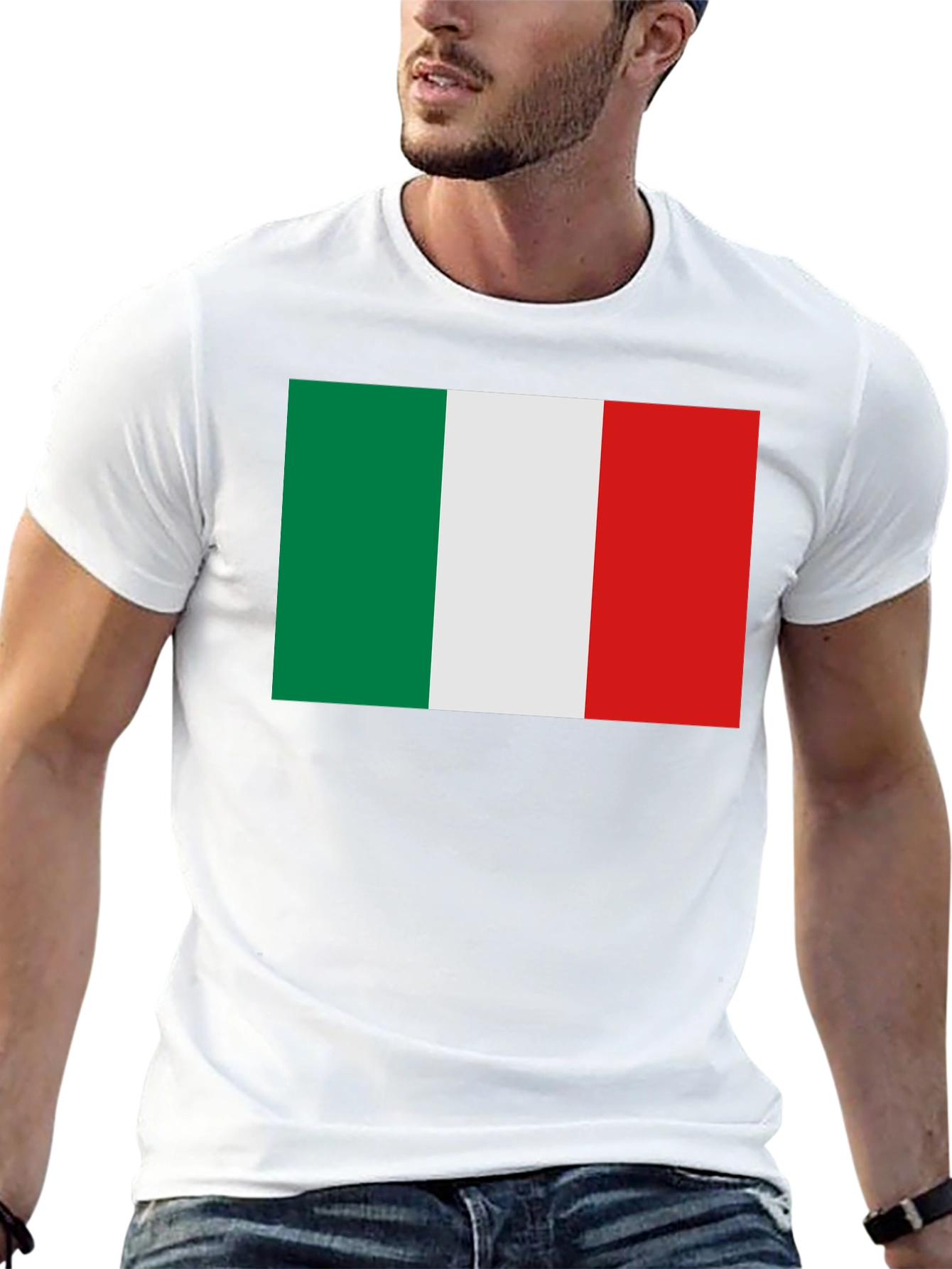 Black Italian Flag Graphic Tee - Black Crew Neck T-Shirt view 13