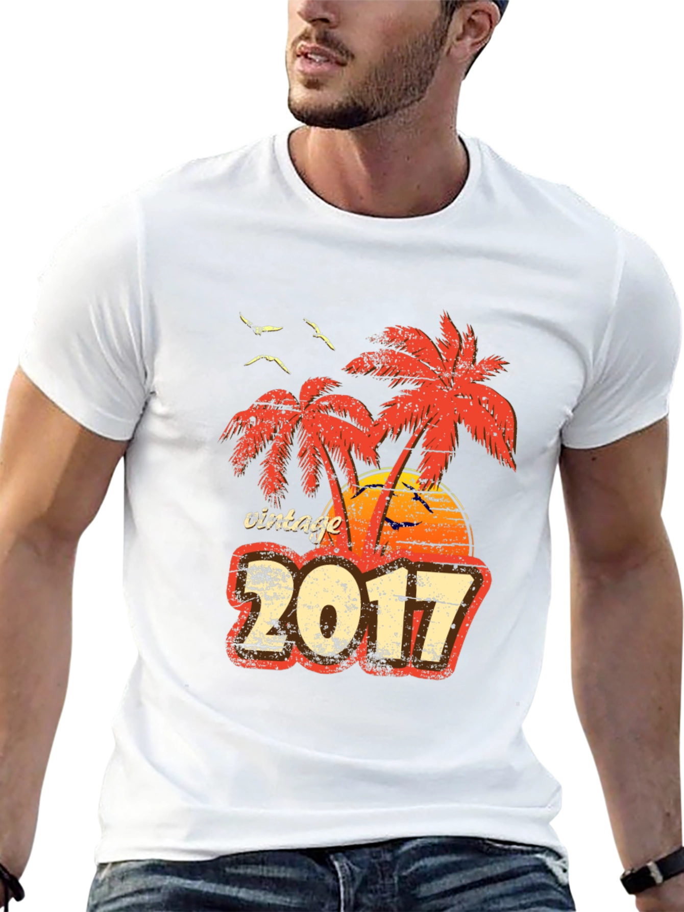 Black Vintage 2017 Palm Tree Sunset T-Shirt view 13