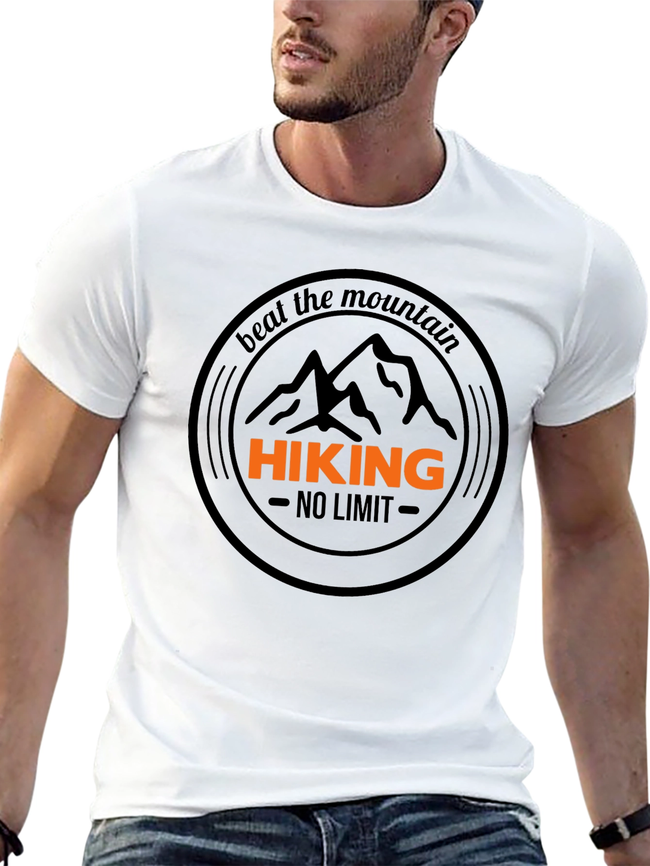 Black Hiking T-Shirt - Beat The Mountain - Black Cotton Tee view 13
