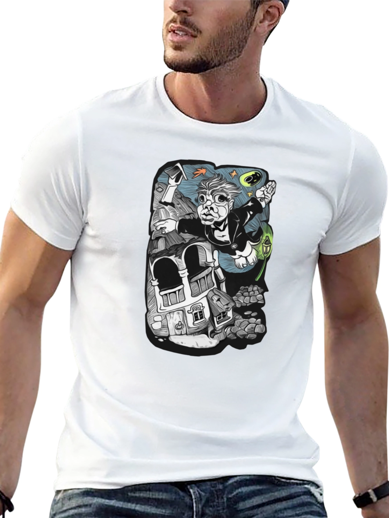 Black Surreal Cartoon T-Shirt - Black Cotton view 13