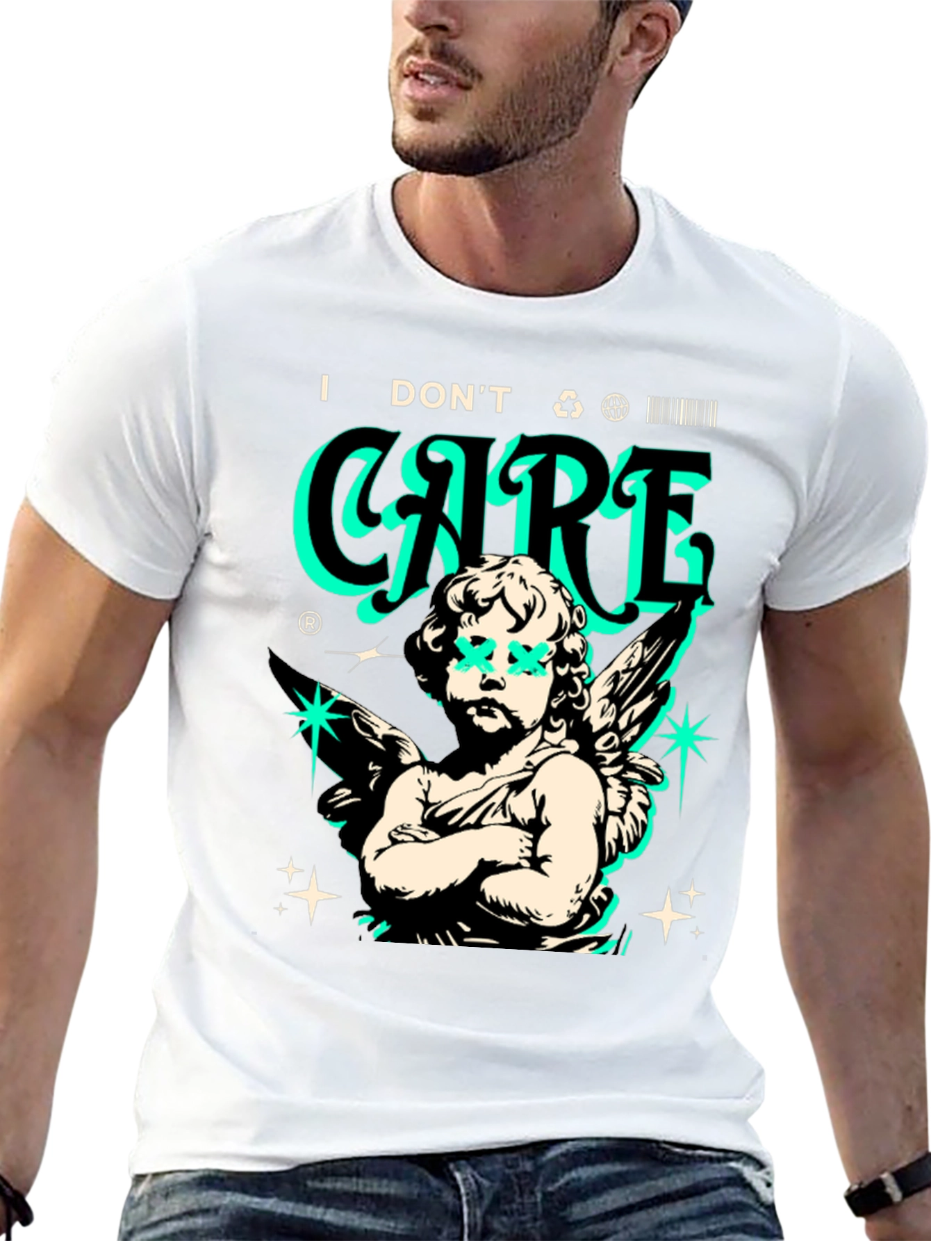 Black Edgy Angel Graphic T-Shirt - Black Cotton Tee view 13