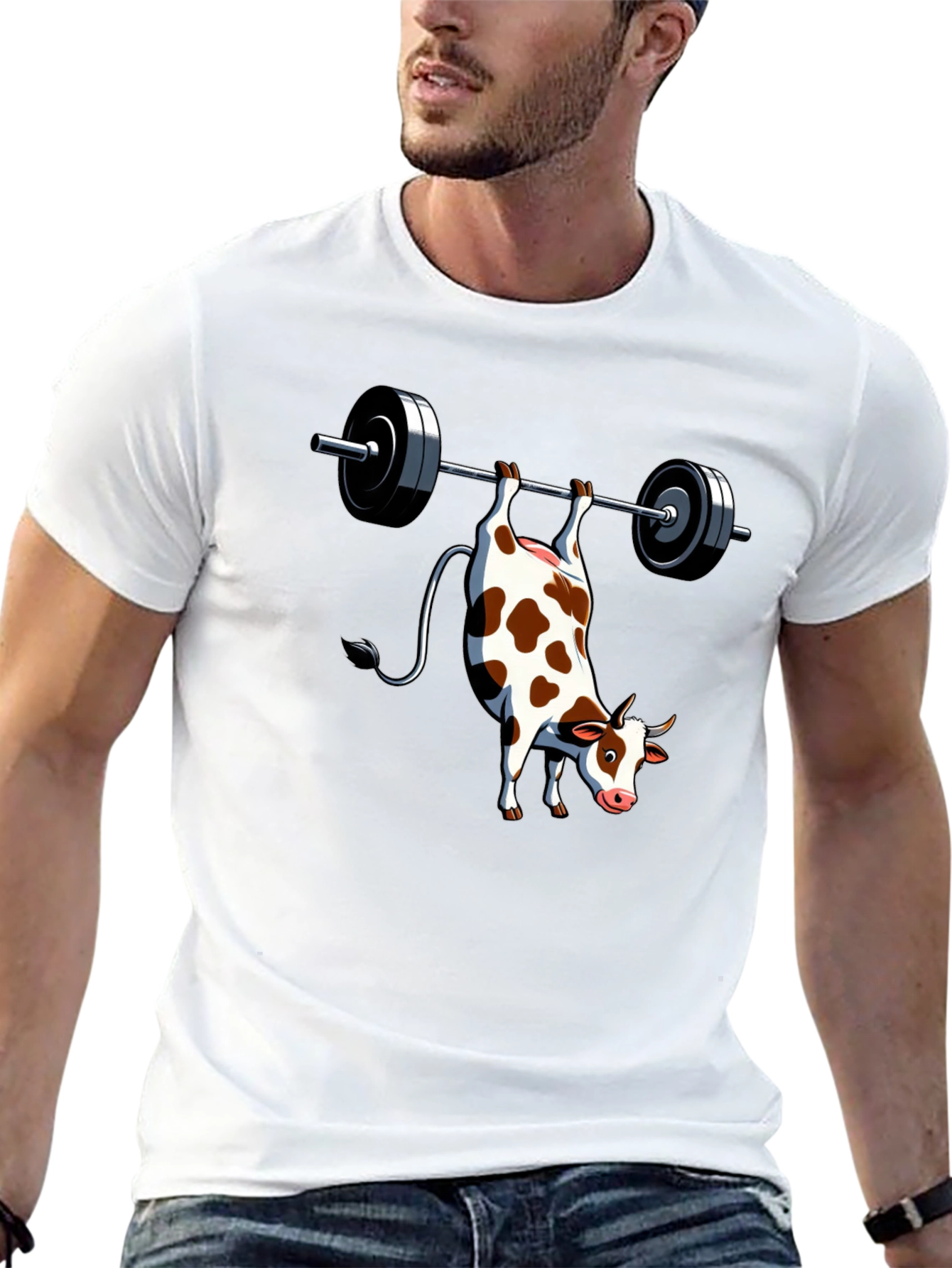Black Funny Cow Weightlifting Black T-Shirt view 13