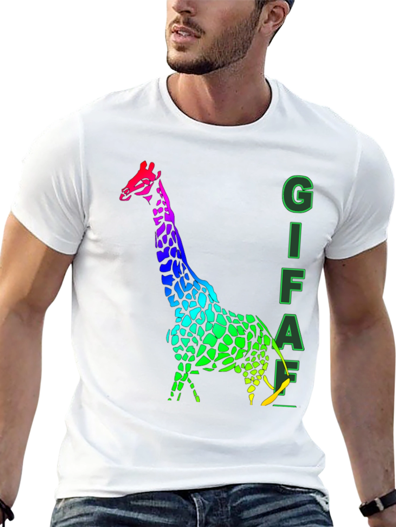 Black Rainbow Giraffe Graphic Tee - Men's Black T-Shirt view 13