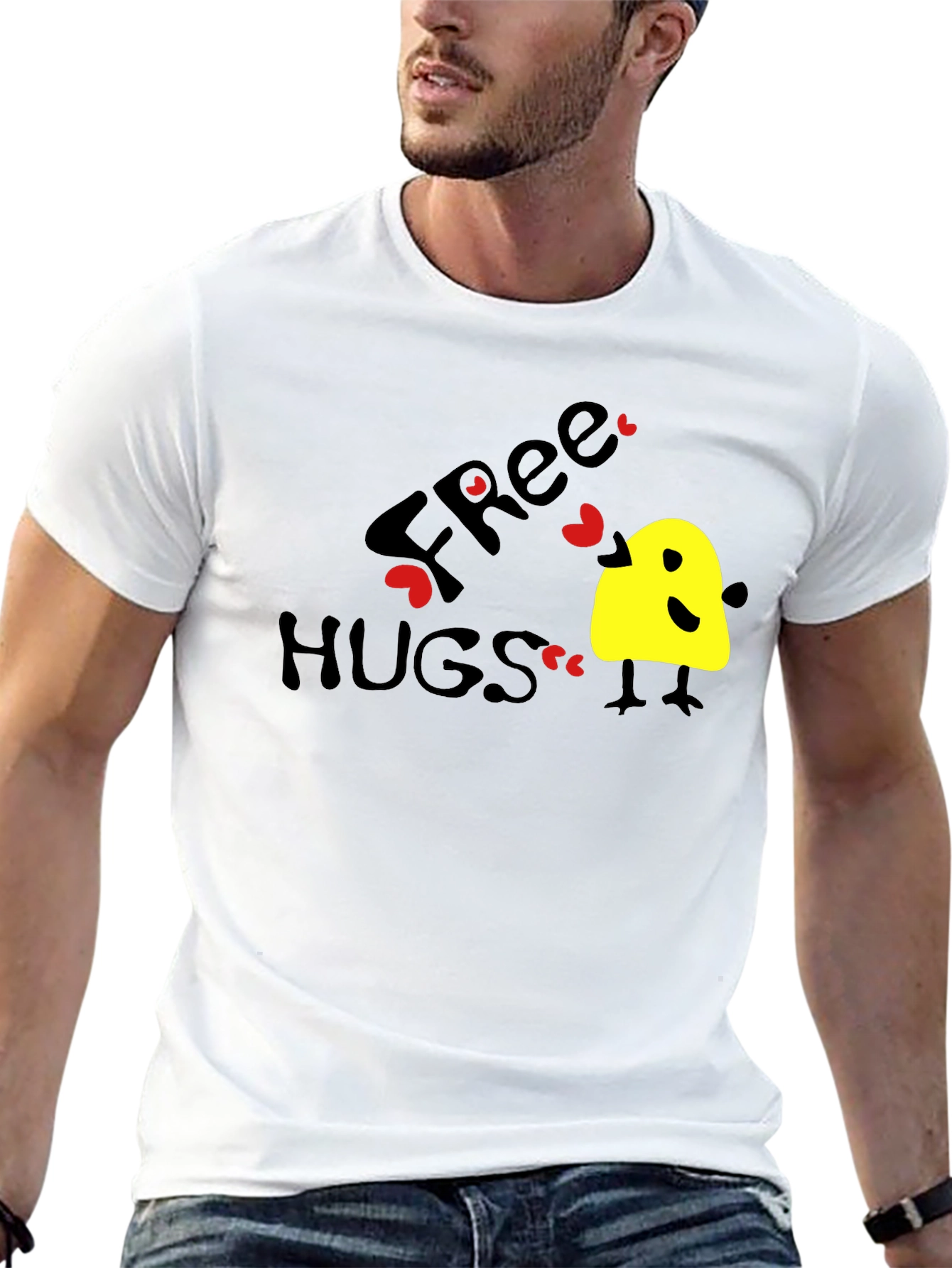 Black Free Hugs Graphic Tee - Black Cotton T-Shirt view 13