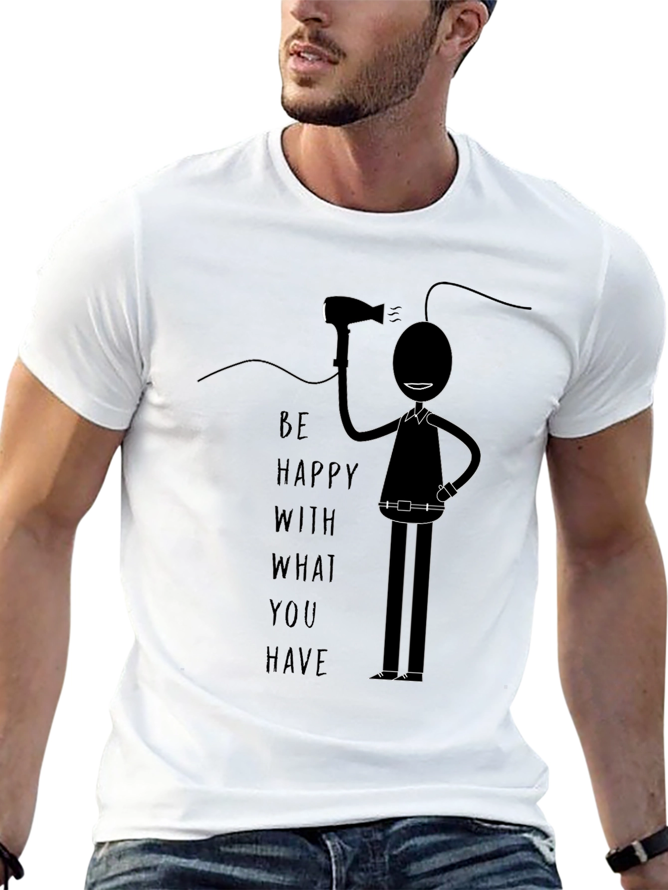 Black Be Happy T-Shirt - Novelty Graphic Tee view 13