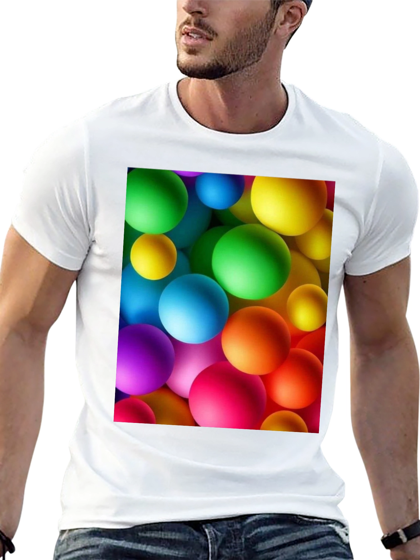 Black Colorful Spheres Graphic Print Black T-Shirt view 13