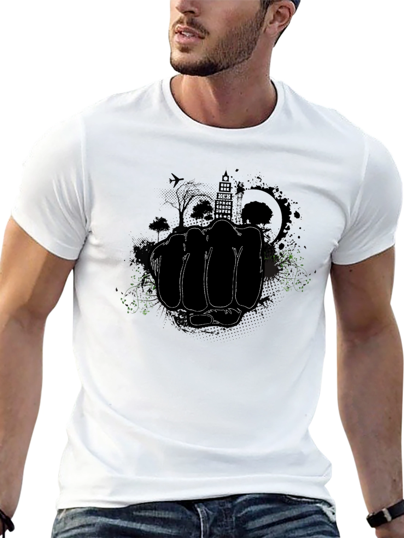 Black Urban Fist Graphic Tee - Black Cotton T-Shirt view 13