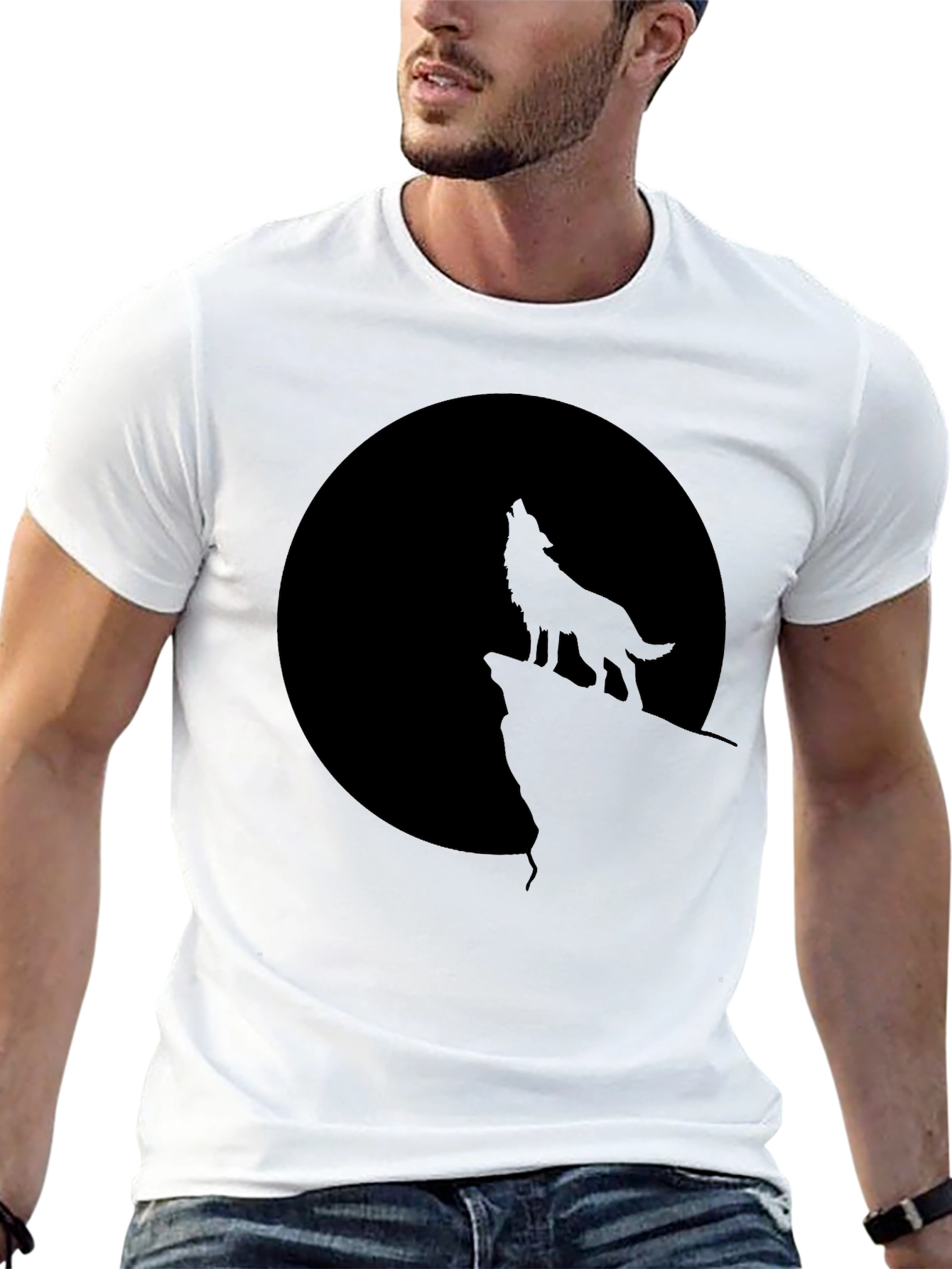 Black Wolf Moon Graphic Tee - Black Cotton Blend view 13