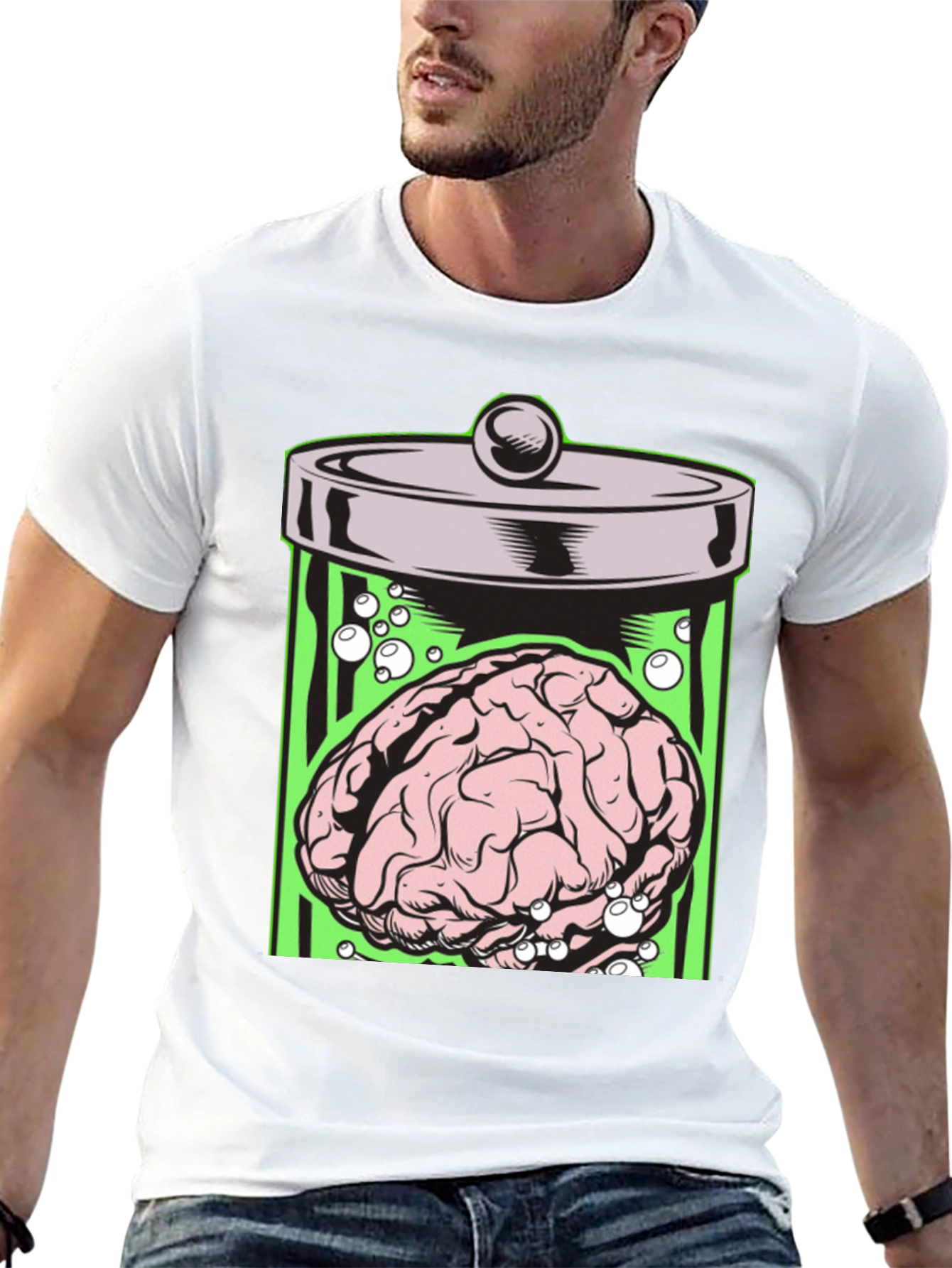 Black Brain in Jar Graphic Tee - Men's Black T-Shirt view 13