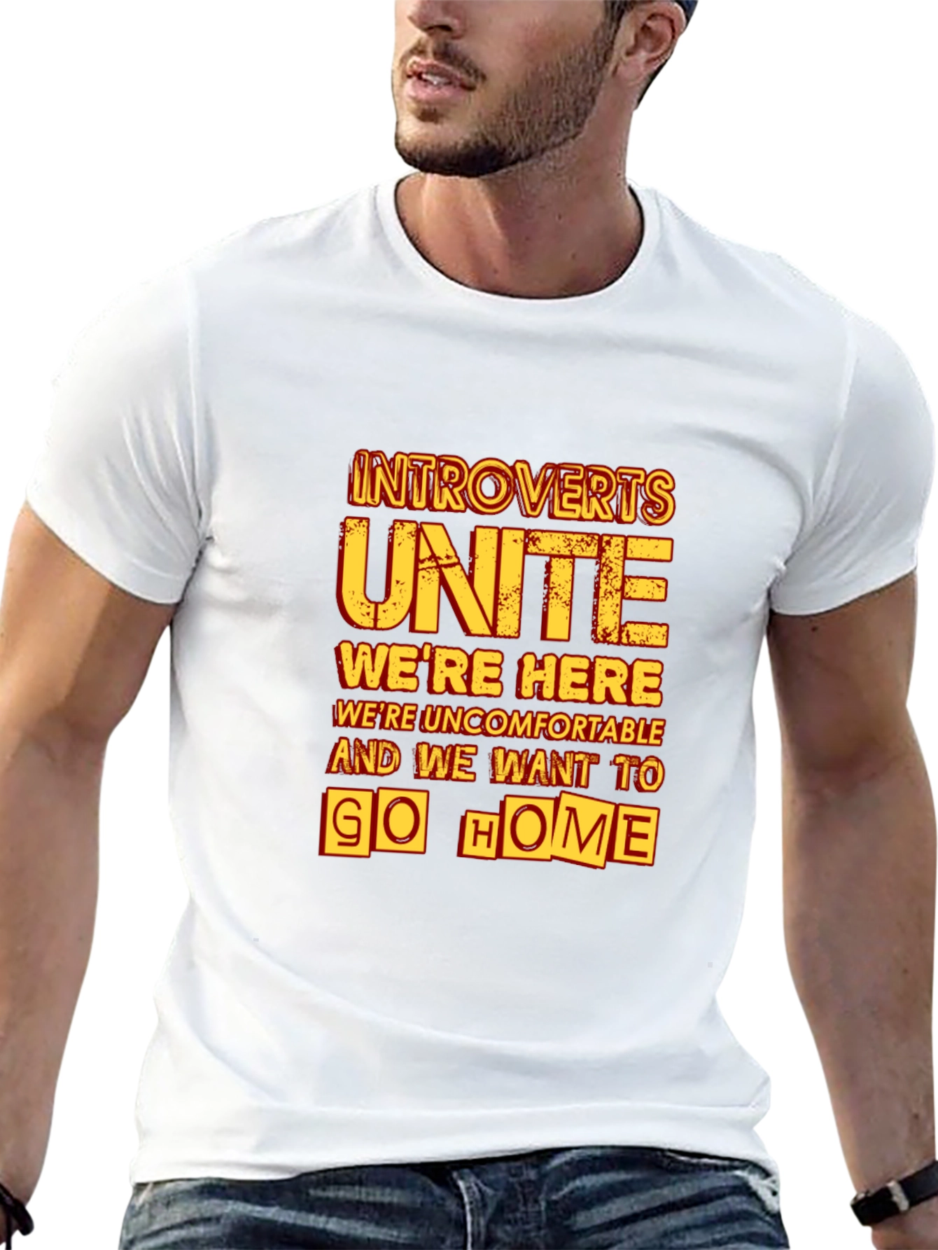 Black Introverts Unite Graphic Tee - Black Cotton T-Shirt view 13