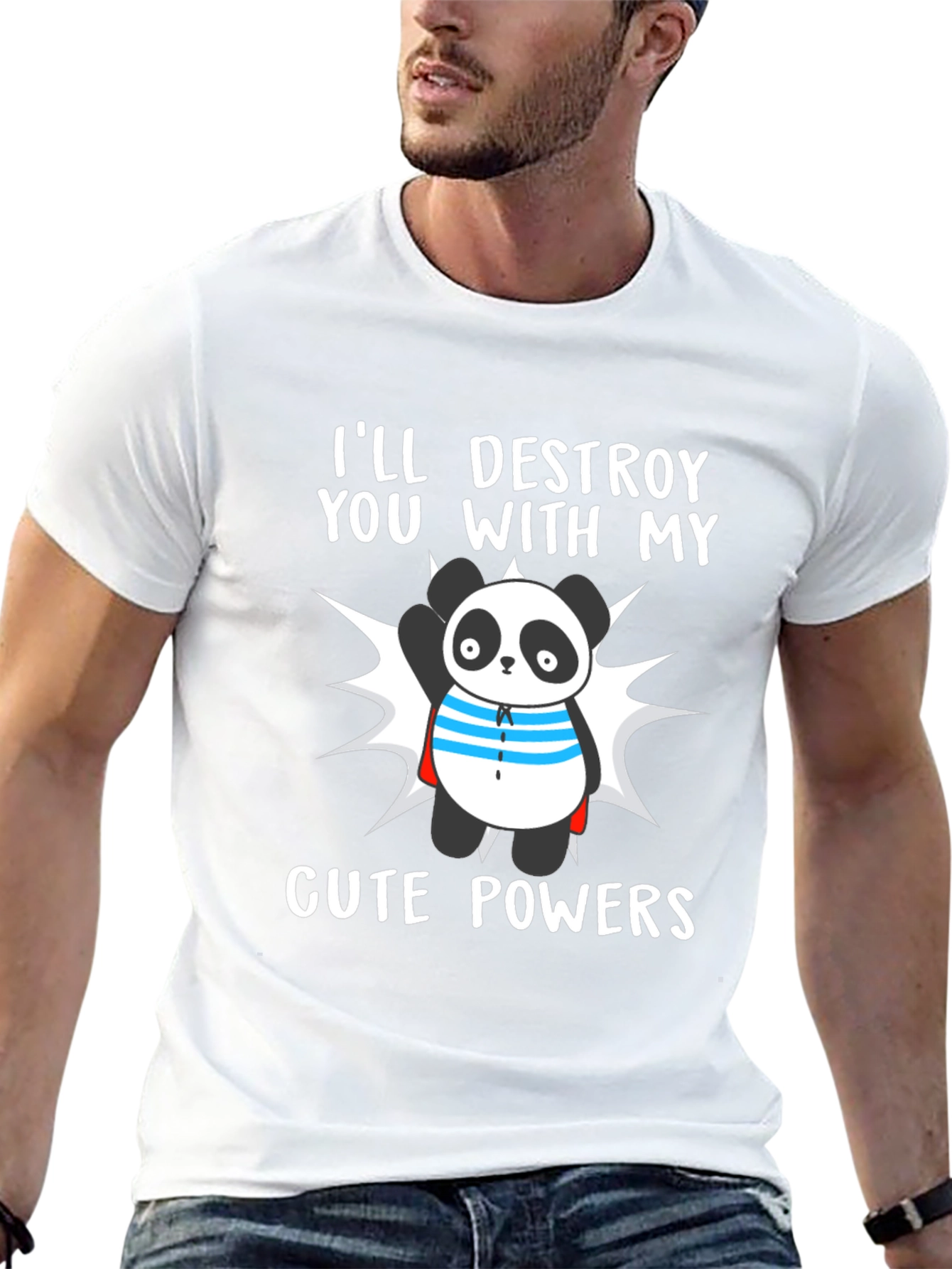 Black Cute Panda Powers T-Shirt - Funny Cartoon Tee view 13