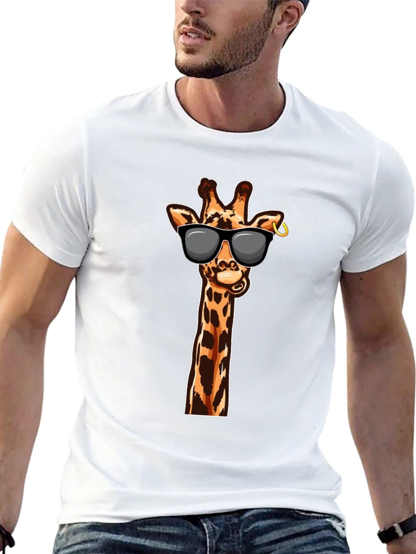 Black Cool Giraffe Graphic Tee - Stylish Black T-Shirt view 13