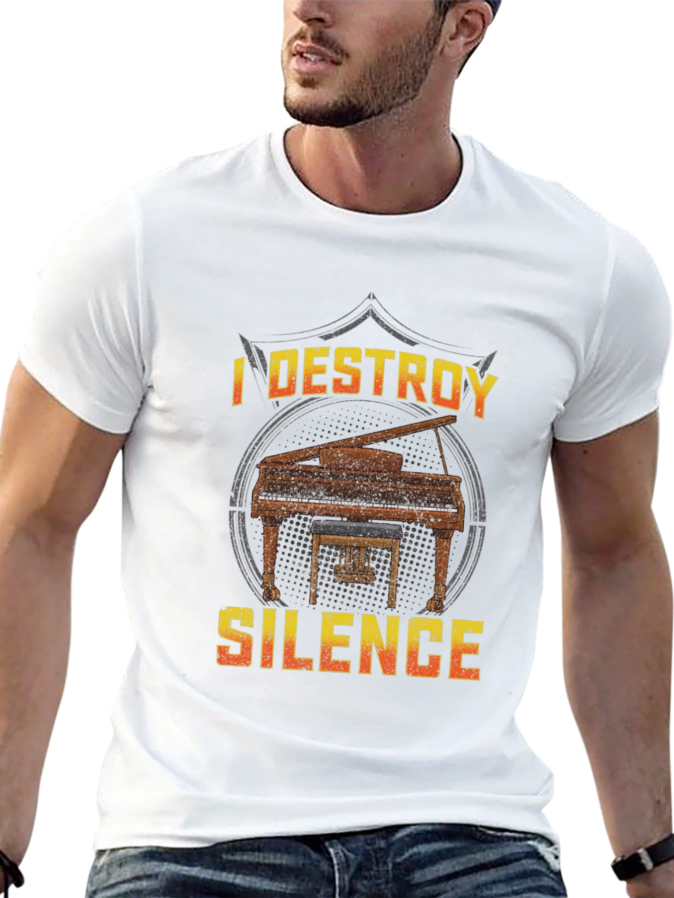 Black I Destroy Silence Piano T-Shirt view 13